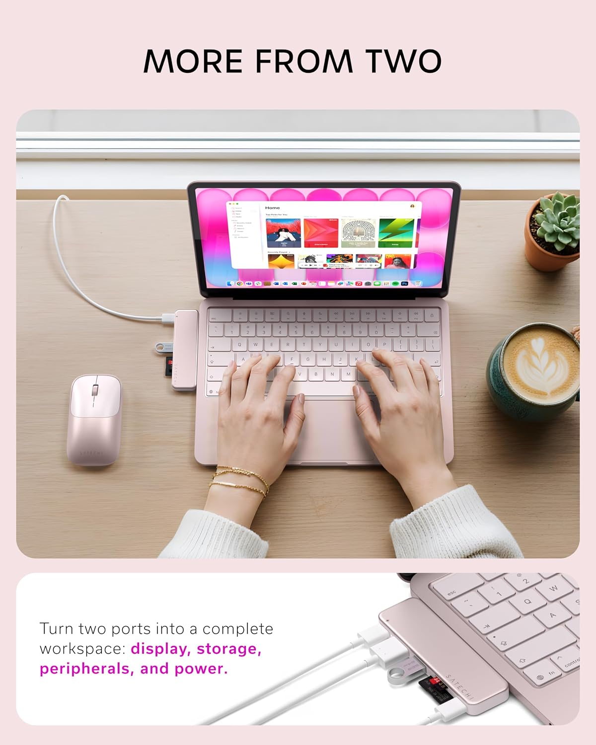 Satechi 6-in-2 USB-C Snap Hub, 4K/60Hz HDMI, for MacBook Neo, Blush