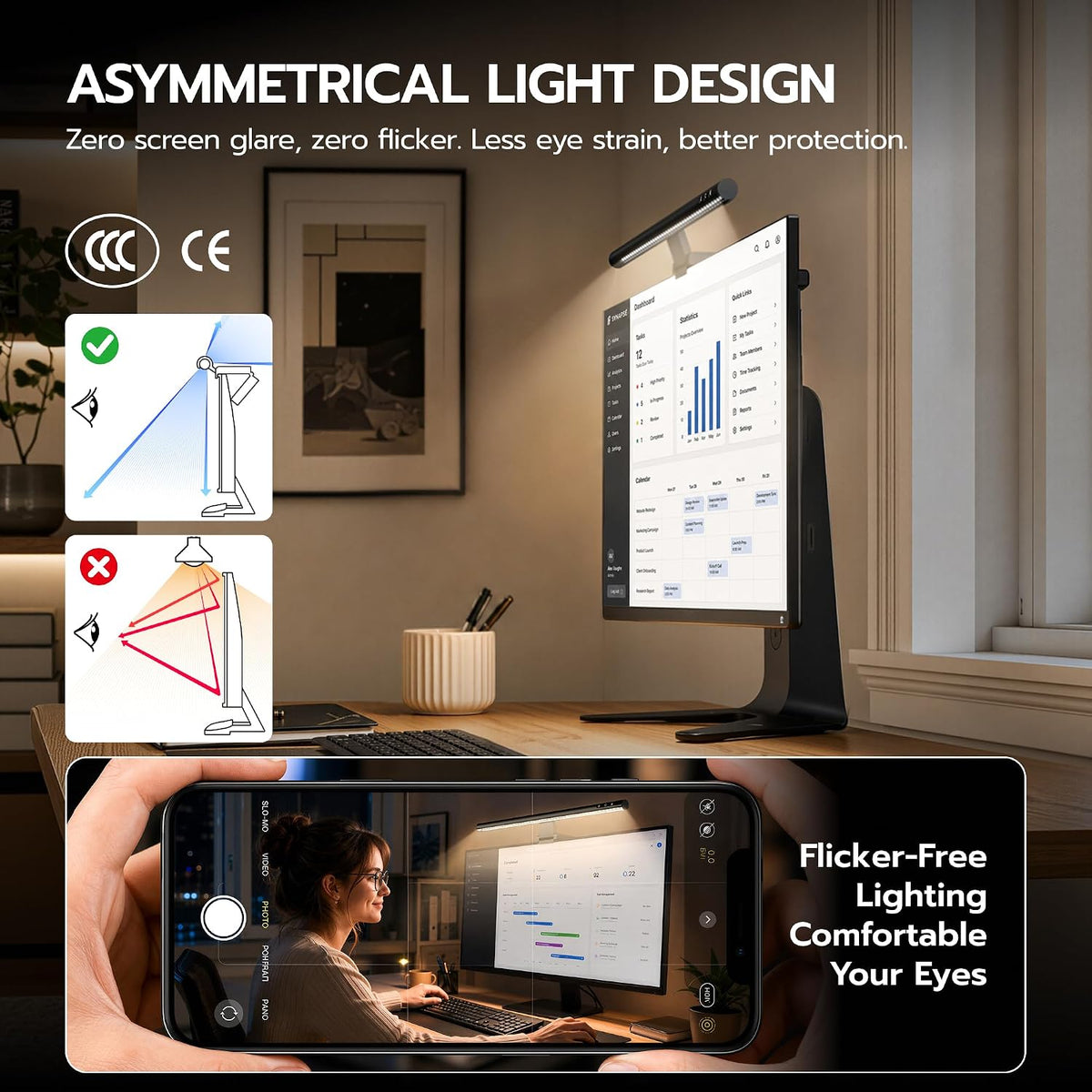 ARES WING Monitor Light Bar with Remote & Sedentary Alert, USB Desk Lamp