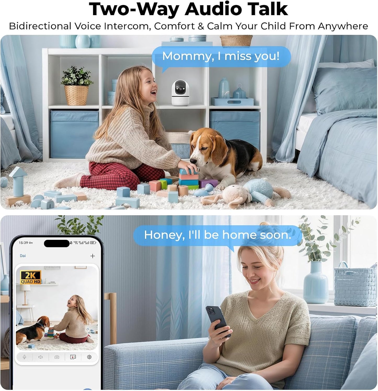 GBIUT Indoor Camera 5G&2.4G WiFi Cameras for Home Security Instant 911 Alert, 360° Pan/Tilt Baby Monitor/Dog/Pet Camera AI Motion Detection Night Vision, Speaker, US Cloud Storage (2-Pack)