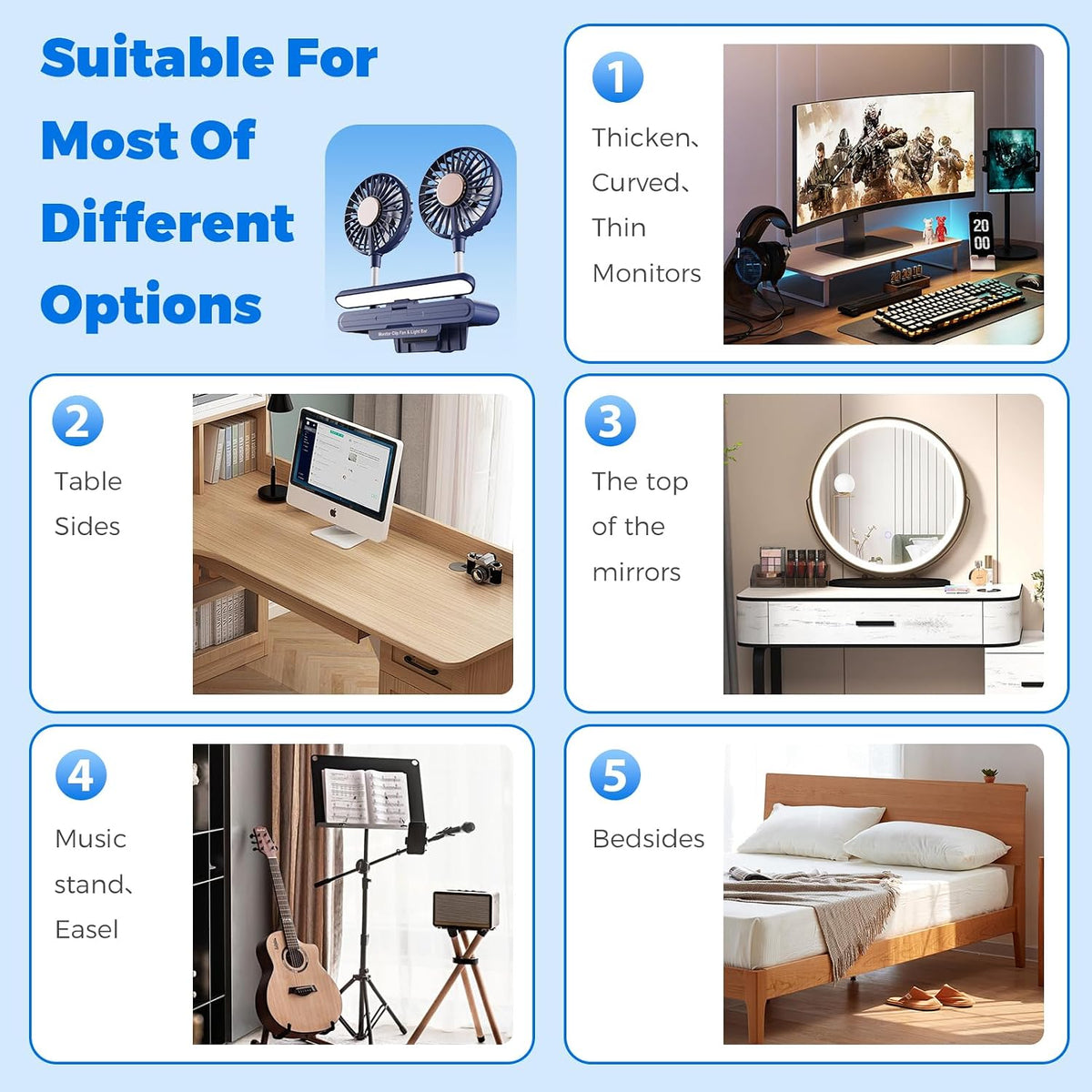 USB Monitor Clip on Fan Deepsea Blue