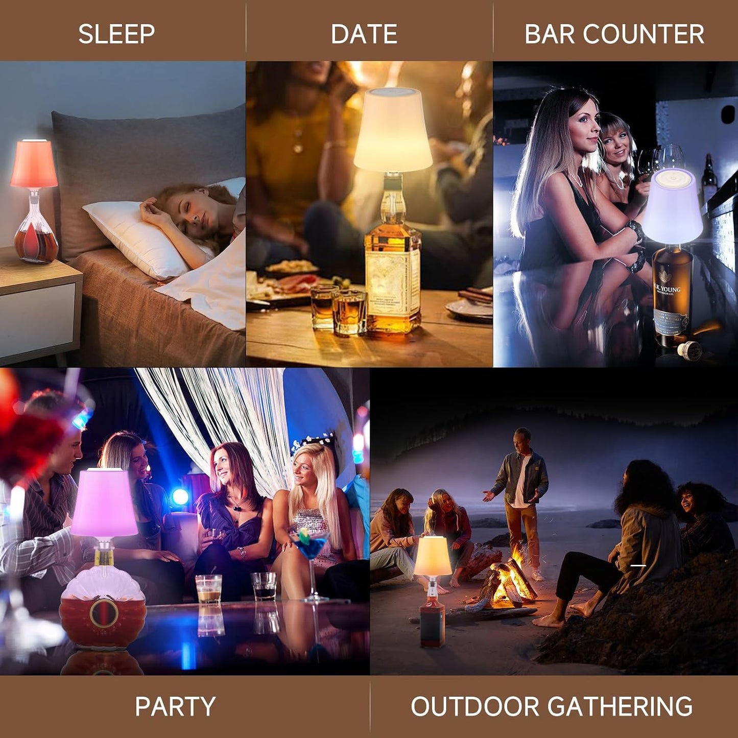 2Pack Wireless Wine Bottle Lamp Dimmable Rechargeable 3 Color&RGB LED Bottle Lights for Liquor & Wine Bottles Touch Control Battery Operated LED Lamp ABS Cordless Lampshade (2, Wine Bottle RGB)