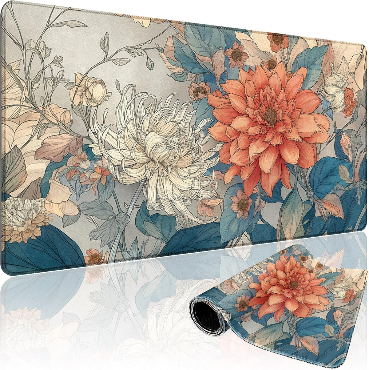 Japanese Floral Large Gaming Mouse Pad Desk Mat 31.5"x15.7"