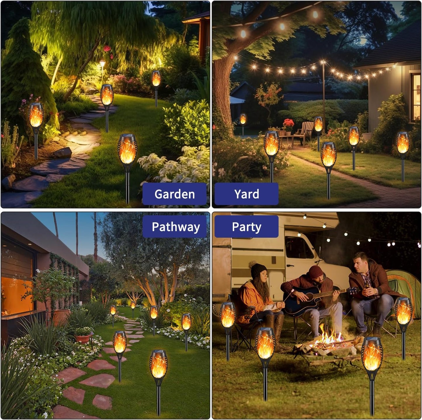 KYEKIO 12Pack Solar Torch Light with Flickering Flame for Halloween Decor | Solar Lights Outdoor for Halloween Decorations, Waterproof Solar Garden Lights, Solar Flame Lights for Pathway Yard Decor
