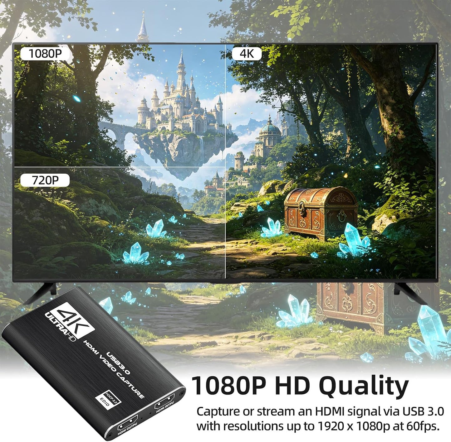 4K HDMI Capture Card for Streaming, Full HD 1080P 60FPS USB 3.0 Cam Link Game Audio Video Capture Card, Work with Camera/Nintendo Switch/Xbox/PS4/PS5/PC/OBS (Black)