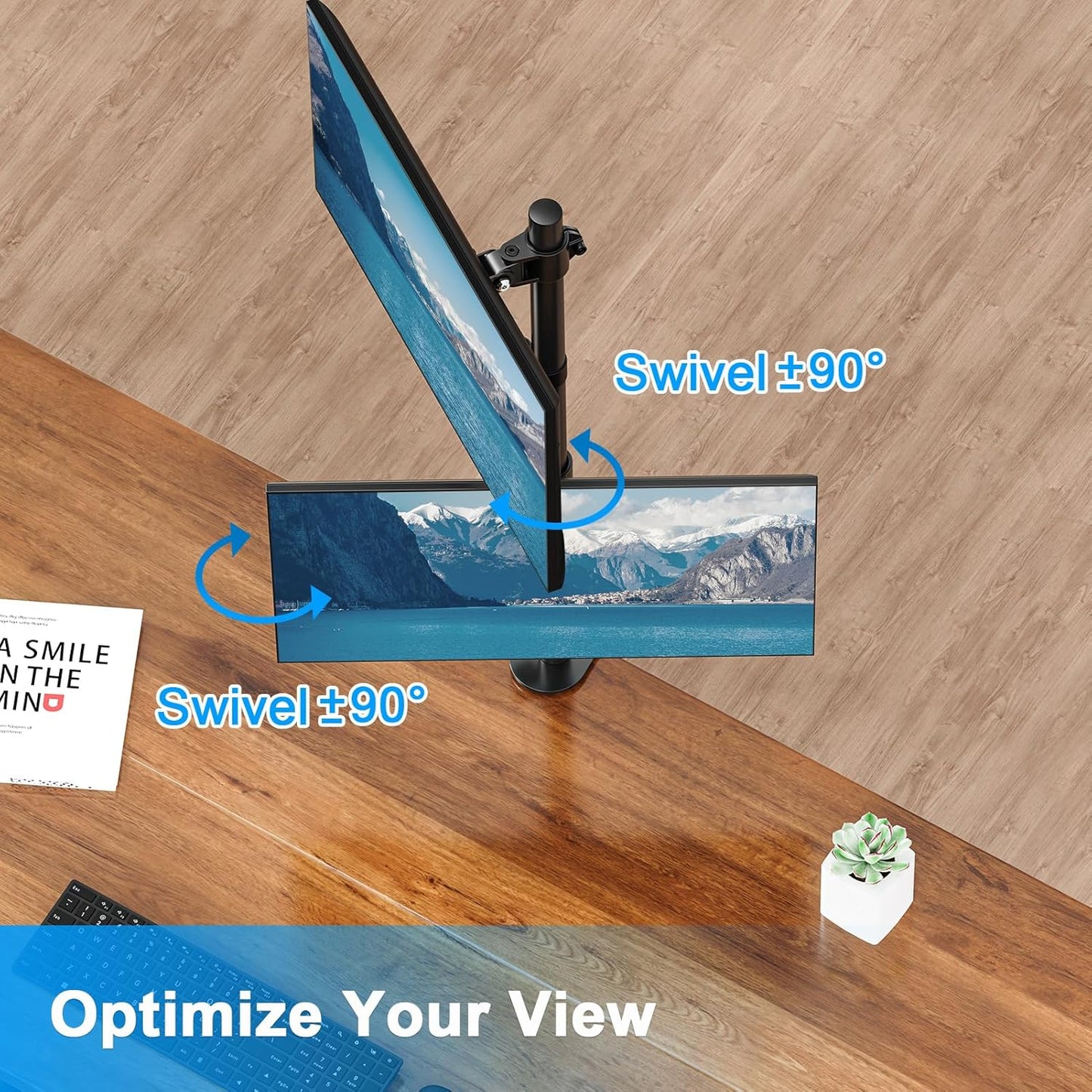 Vertical Dual Monitor Stand for Max 32 "Computer Screen | Holds up to 17.6 lbs Each Stacked Monitor Mount Height Adjustable, Swivel, Tilt Monitor Desk Mount, VESA 75/100