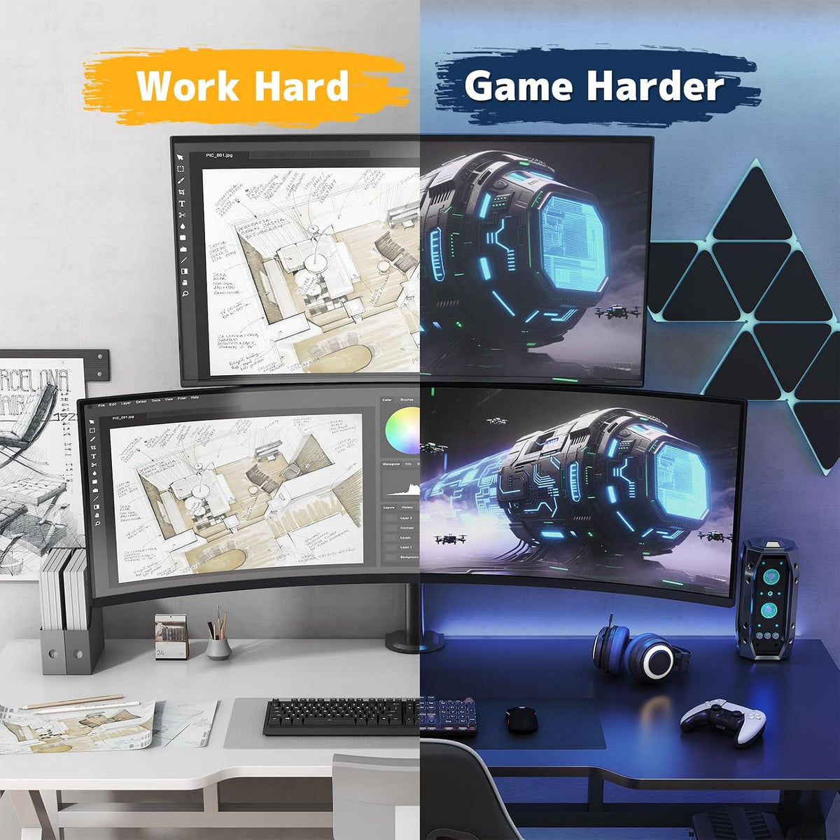 Dual Ultrawide Monitor Mount for 17-49'' Screens