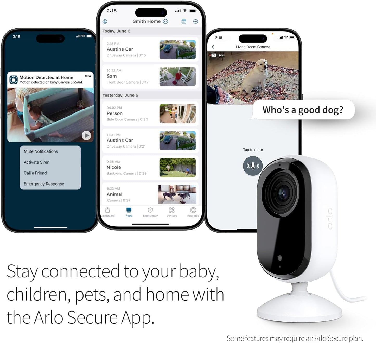 Arlo Essential Indoor Security Camera 2K (2nd Gen, 2023 Release) - Wired Plug-in Power, Person Recognition, Animal Detection, 1-Month Trial of Secure Plan, Automated Privacy Shield, 1 Cam, White