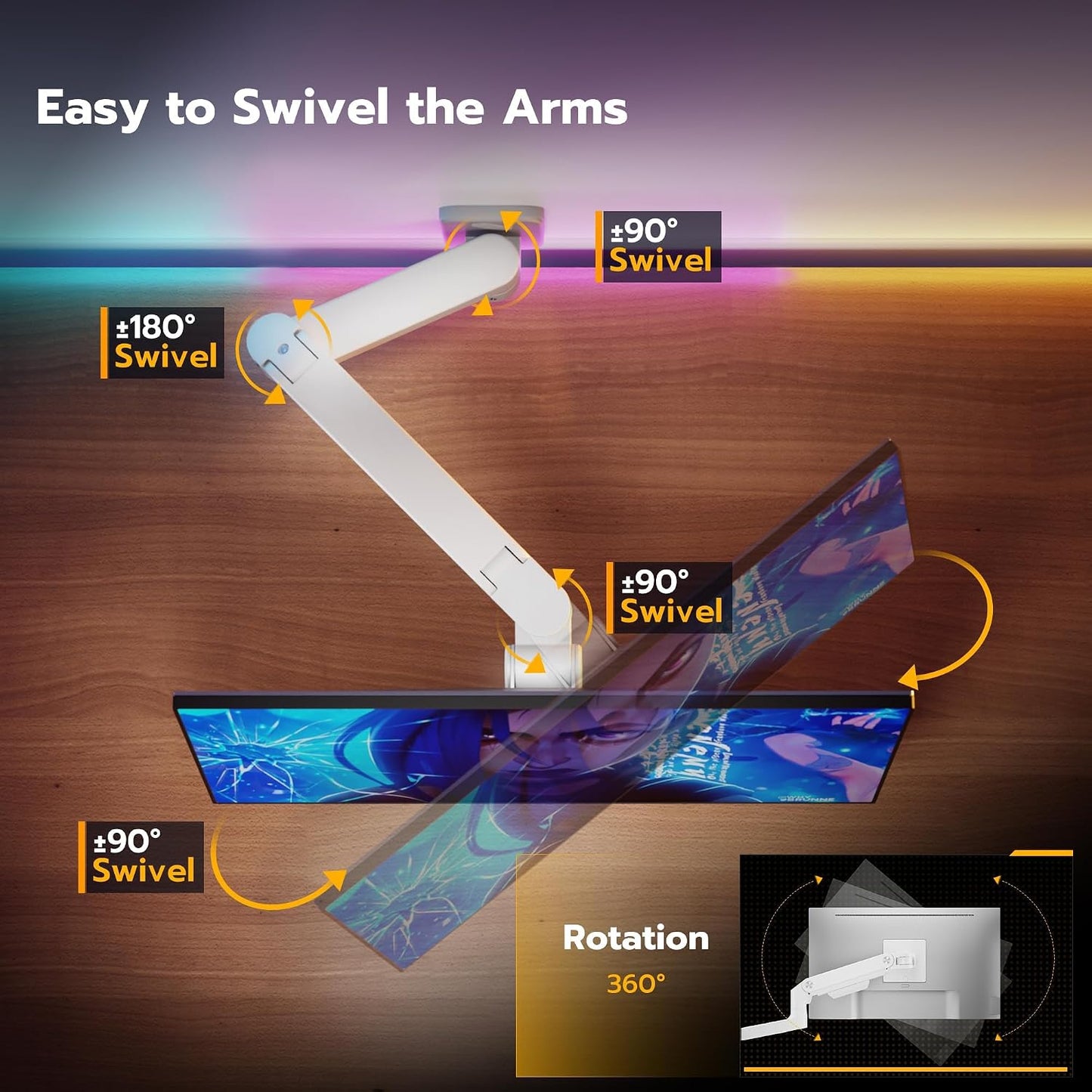 ARES WING Wall Mount Monitor Arm for 17-49 Inch Ultrawide Screens, White | Heavy Duty Single Monitor Arm Holds 44 lbs, Fully Adjustable Gas Spring Monitor Wall Mount, 75x75/100x100 VESA Mount