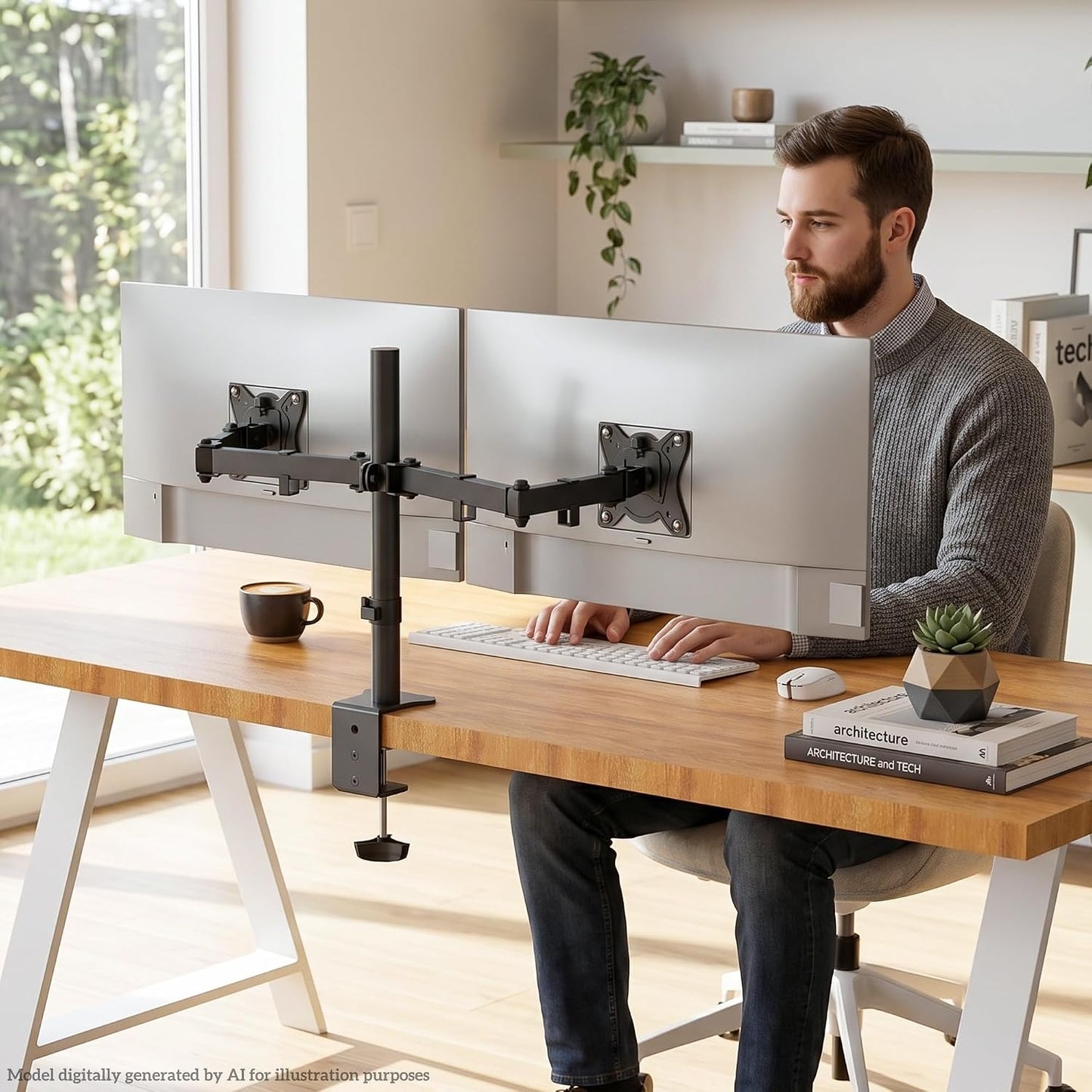 GRIFEMA Monitor Mount for 13-32 in, Dual Monitor Arm, Up to 19.8 Lbs Each | Full Motion Adjustable Height, 360° Rotate, Tilt, Swivel, Easy Install, VESA 75/100 mm, Monitor Stand for Home Office Gaming