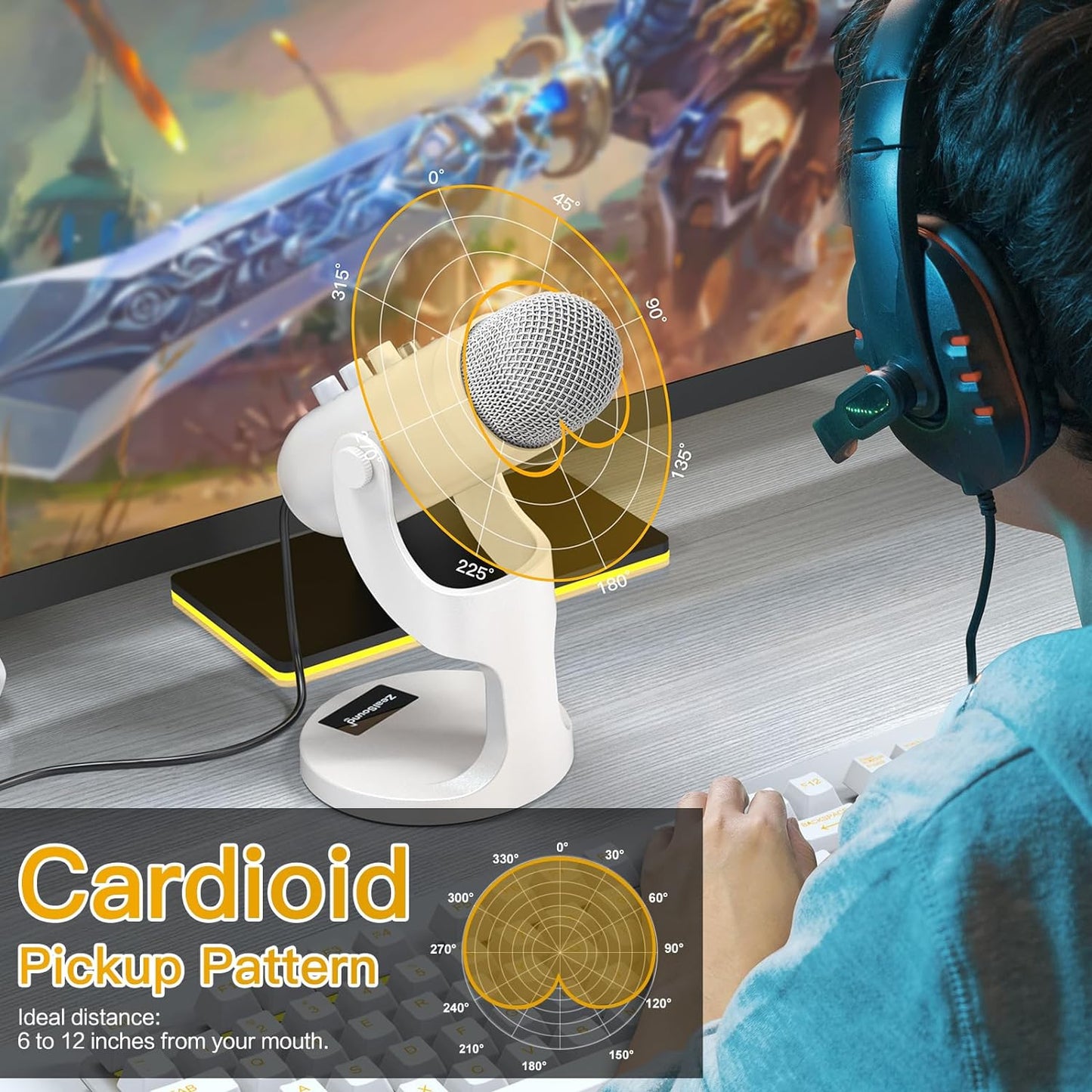 ZealSound Podcast Microphone for iPhone PC & Android, Noise Cancellation Mic with Gain Knob, Volume Adjustment & Mute Button, Monitor & Echo, for ASMR Podcasting Recording YouTube & TikTok - K66 White