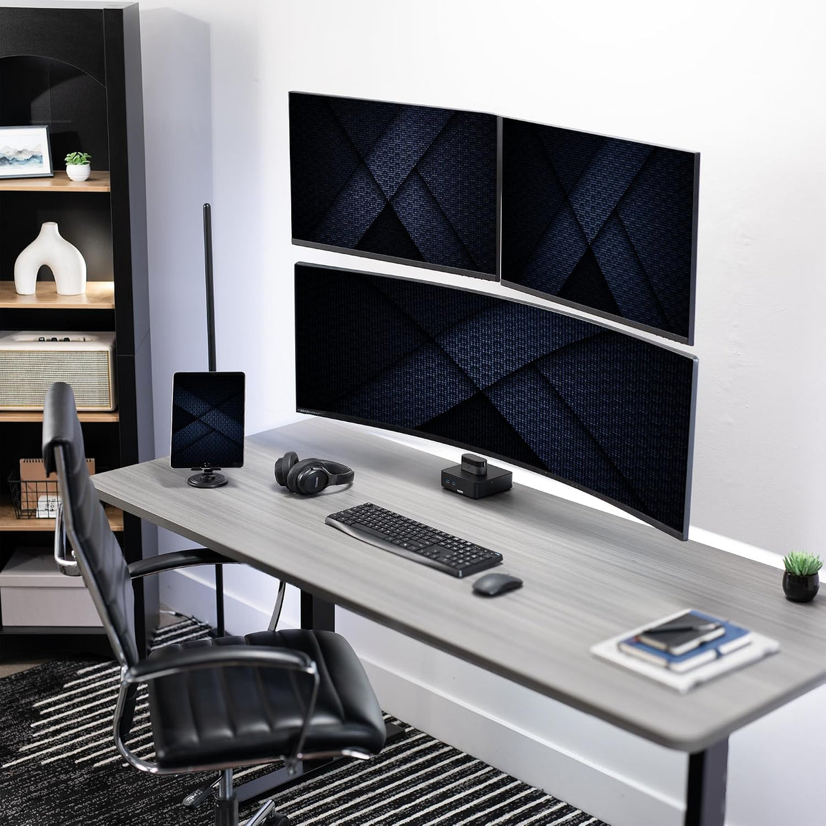 VIVO Telescoping Dual Monitor & Single Ultrawide Monitor Wall Mount, Articulating and Height Adjustable, Fits 2 Standard Screens & 1 Ultrawide Screen, Triple Mount Setup, Black, MOUNT-WM123B