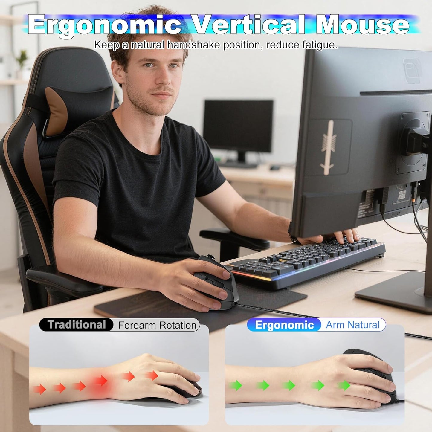 TRELC Wired Gaming Mouse with 5 D Rocker, 10000 DPI/11 Programmable Buttons, Vertical Ergonomic Mouse with On-Board Memory, Optical Computer Mice for PC/Laptop/E-Sports/Gamer