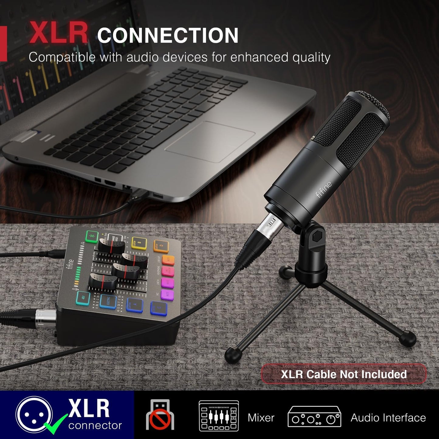 FIFINE K669D XLR Dynamic Microphone Metal for Vocal, Recording | Studio Metal Mic for Podcasting, Cardioid Pattern, Streaming Voice-Over Dubbing Video with Audio Mixer/Audio Interface
