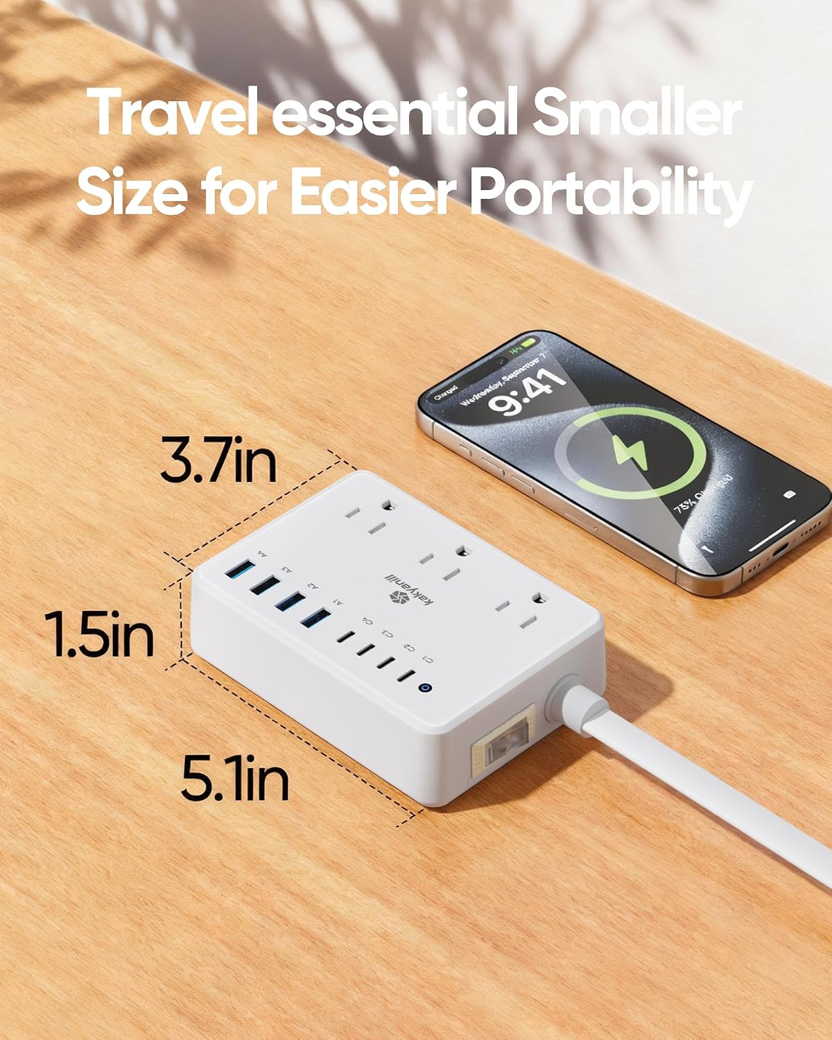 Kakyanill 100W Charging Station, Power Strip with 6 AC Outlets 8 USB Ports | Surge Protector, 5ft Flat Plug Extension Cord, Compact for Desk Home Office Dorm, White