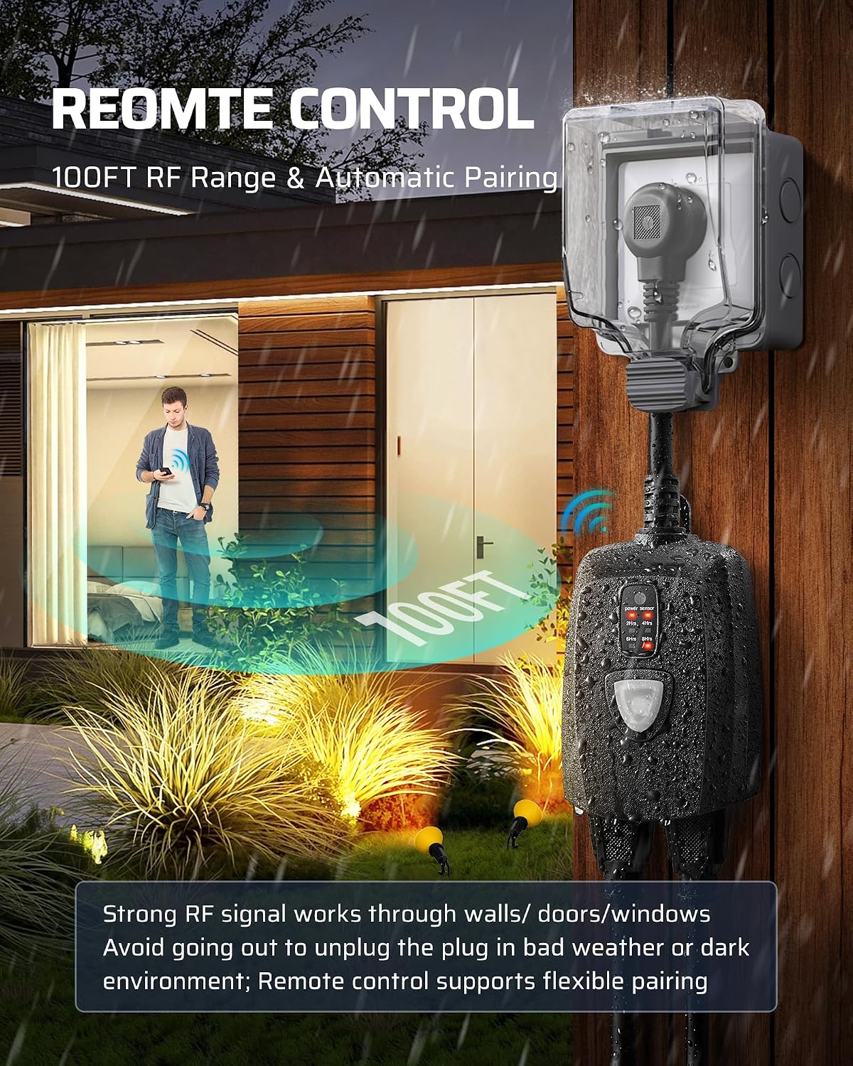 DEWENWILS Outdoor Light Timer, Outdoor Timer Outlet,100FT Remote Control