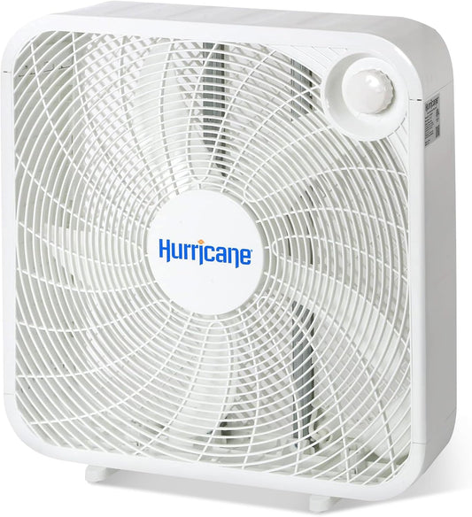 Hurricane Classic Floor Box Fan with 3 Speed Settings, White - 20in | Corded Portable Electric Air Cooling Unit w/ Powerful 2400 CFM Airflow for Home, Garage, Office, Bedroom & Basement