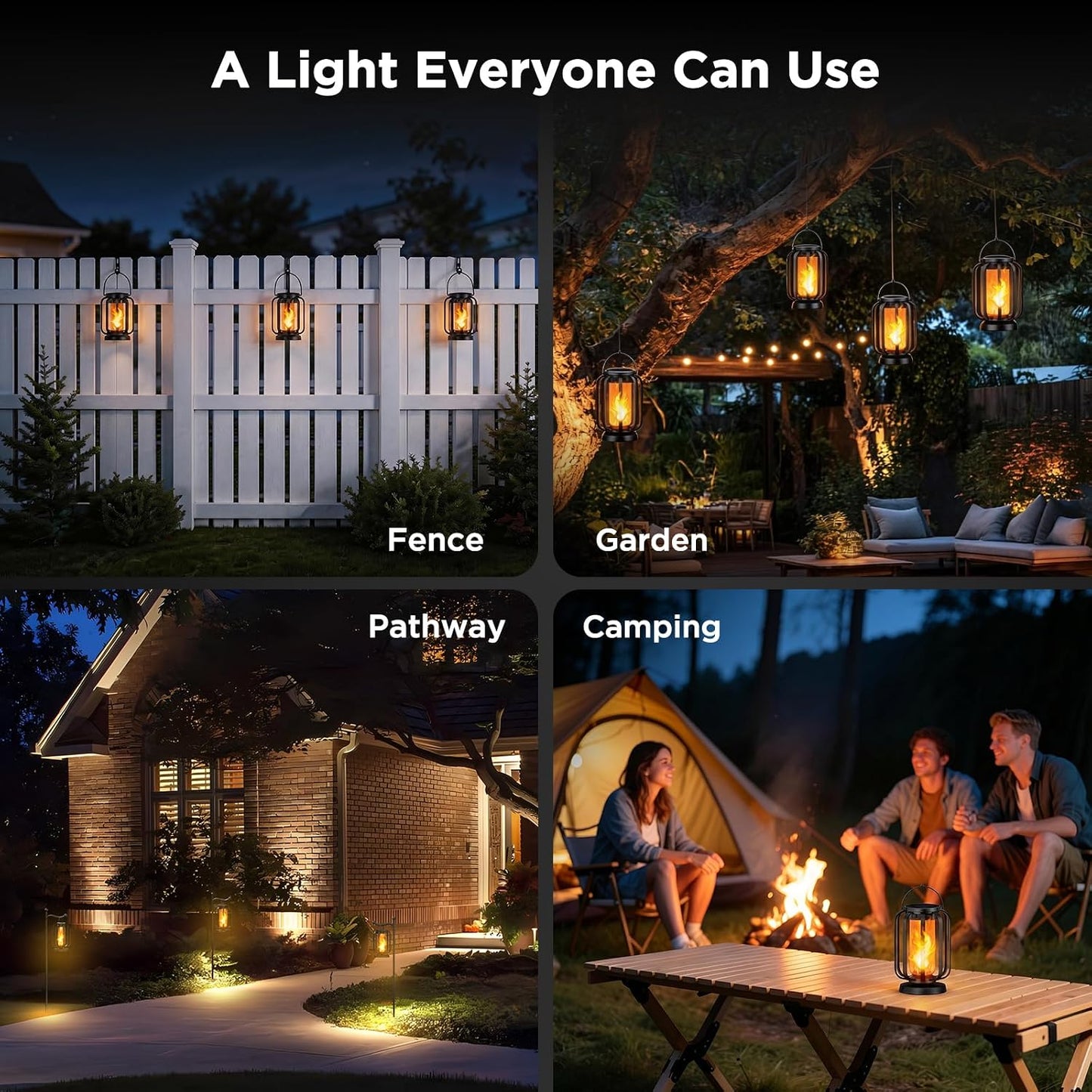 Hompavo Gen2 Solar Lanterns Outdoor Lights with Ultra-Real Flame | USB/Solar Charging & 4-Mode, Waterproof Decorative Hanging/Table Light for Pathway Yard Patio Garden Decor Gifts for Women, 2