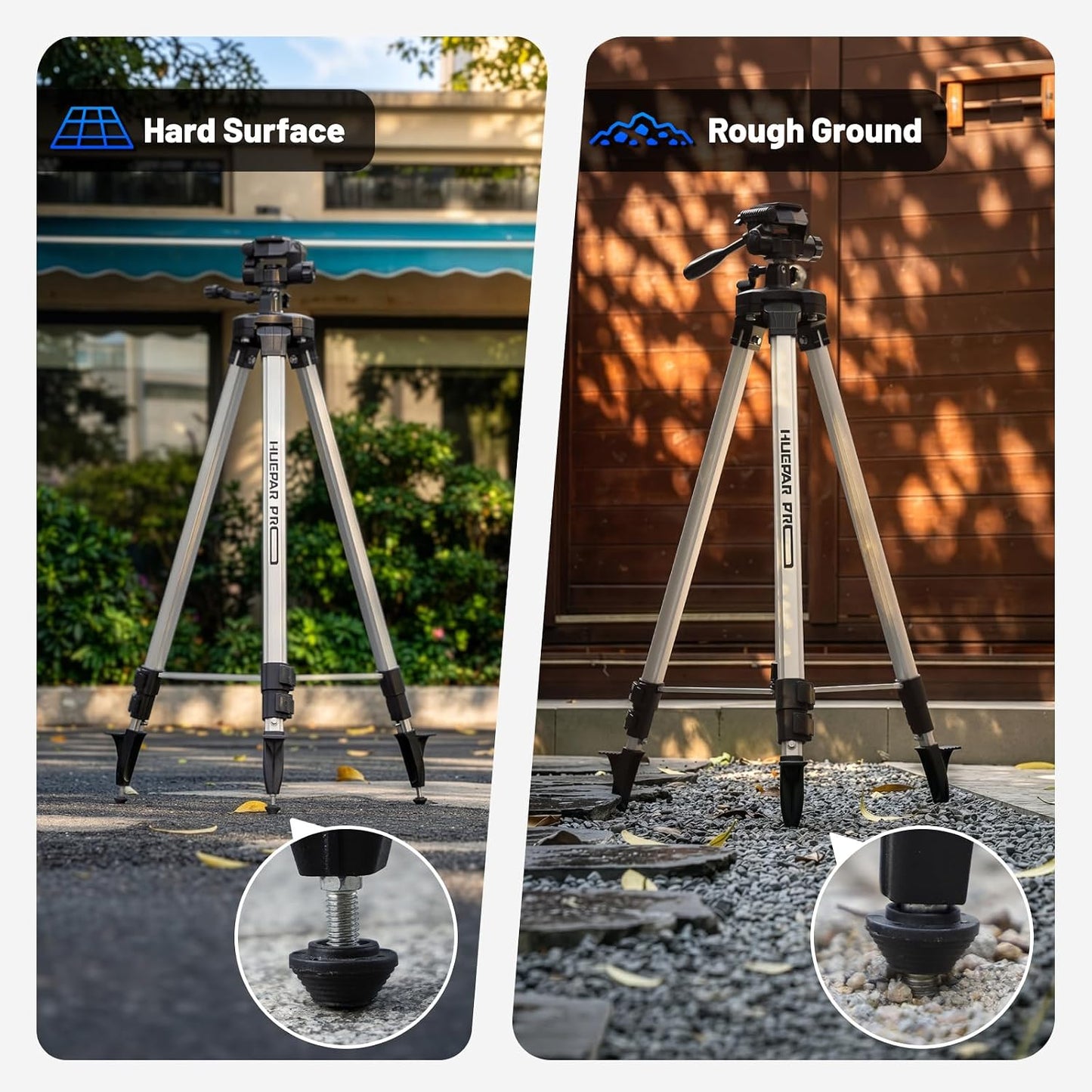 Huepar Pro PT250 100-Inch Laser Level Tripod, 1/4"-20 & 5/8"-11 Mounts | 40-100in Adjustable Height, Thickened Aluminum, Rubber/Spike Feet, 360° Pan, 90° Tilt, 5/8"-11 Adapter, Carry Bag