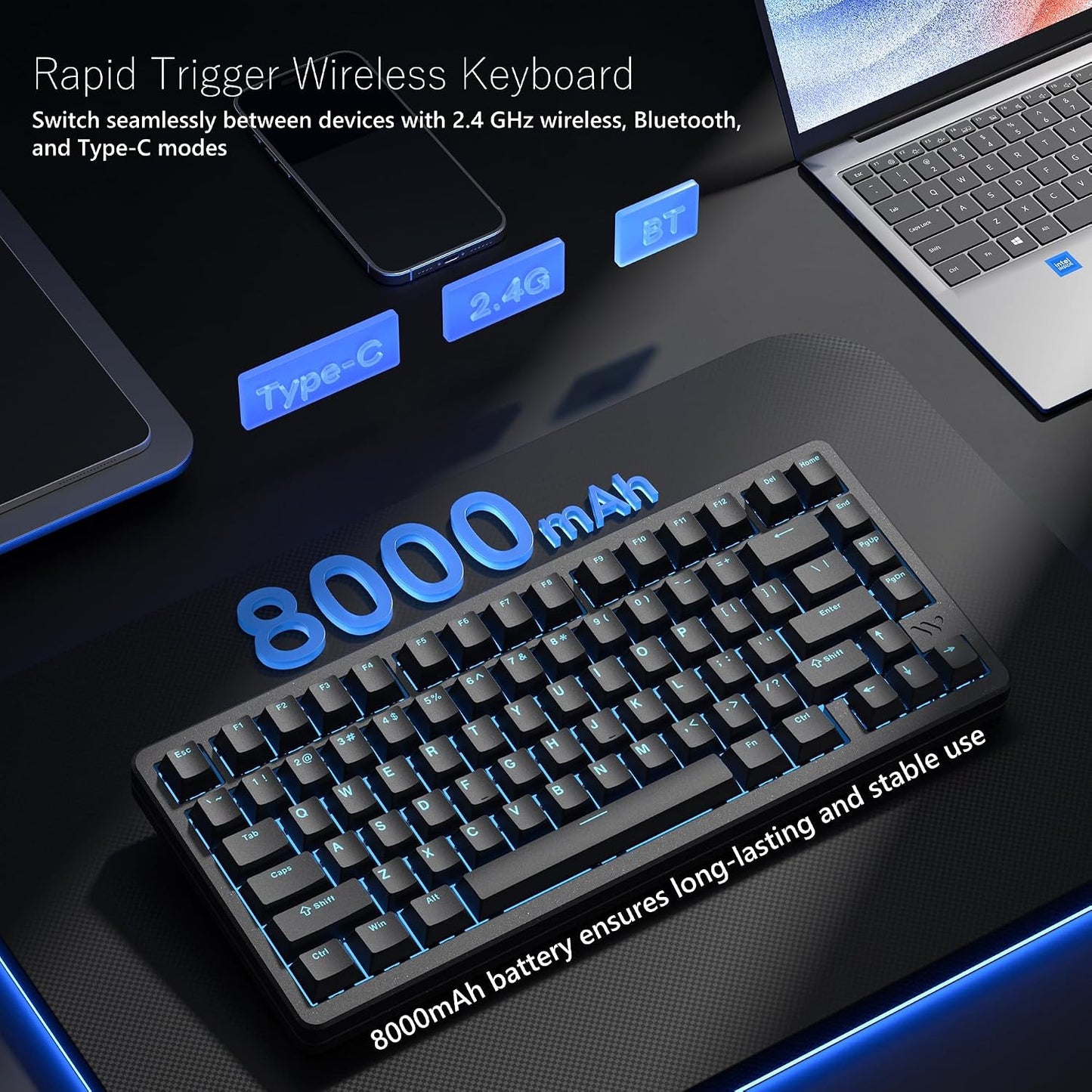 Womier SK75 TMR/HE Keyboard Gaming 75% Hall Effec, Mechanical Keyboard | Rapid Trigger Wireless Custom Magnetic Switch Keyboard with 8000 Hz Hot Swap, BT/2.4G/USB-C with Mac Windows Linux-Aluminum