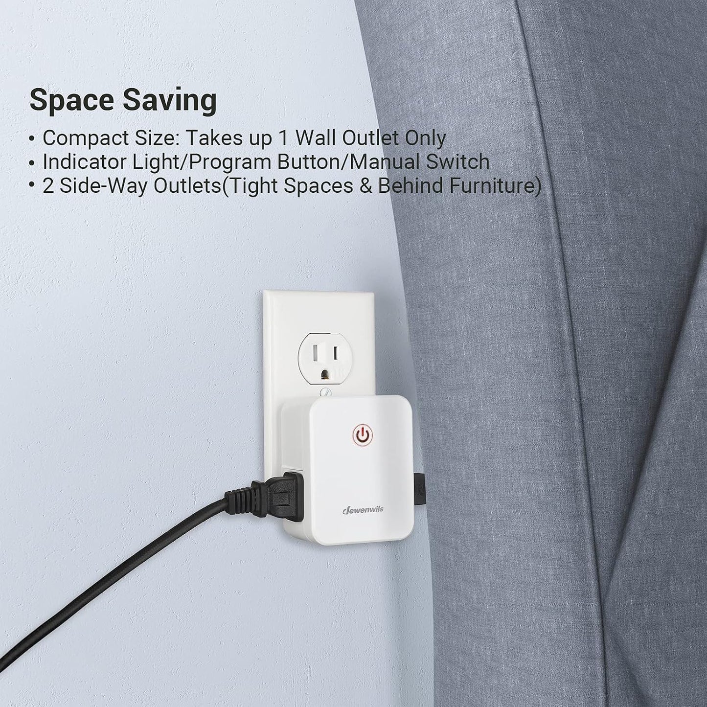DEWENWILS 2 Side Outlets Remote Control Outlet with 2 Remotes, No Interference Wireless Remote Outlet Light Switch with 2 Outlets, 15A/1875W, 100ft RF Range, Programmable