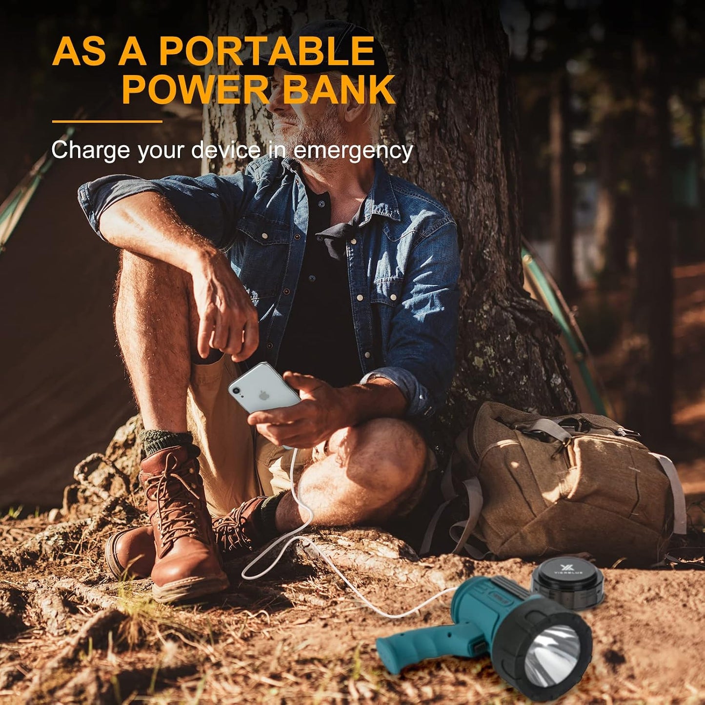 YIERBLUE Rechargeable Spotlight Flashlight with 2000000 High Lumen LED, IP67 Waterproof Long Running Spot Light searchlight, Impact Resistant Handheld Spotlight with Foldable Stand Red Lens