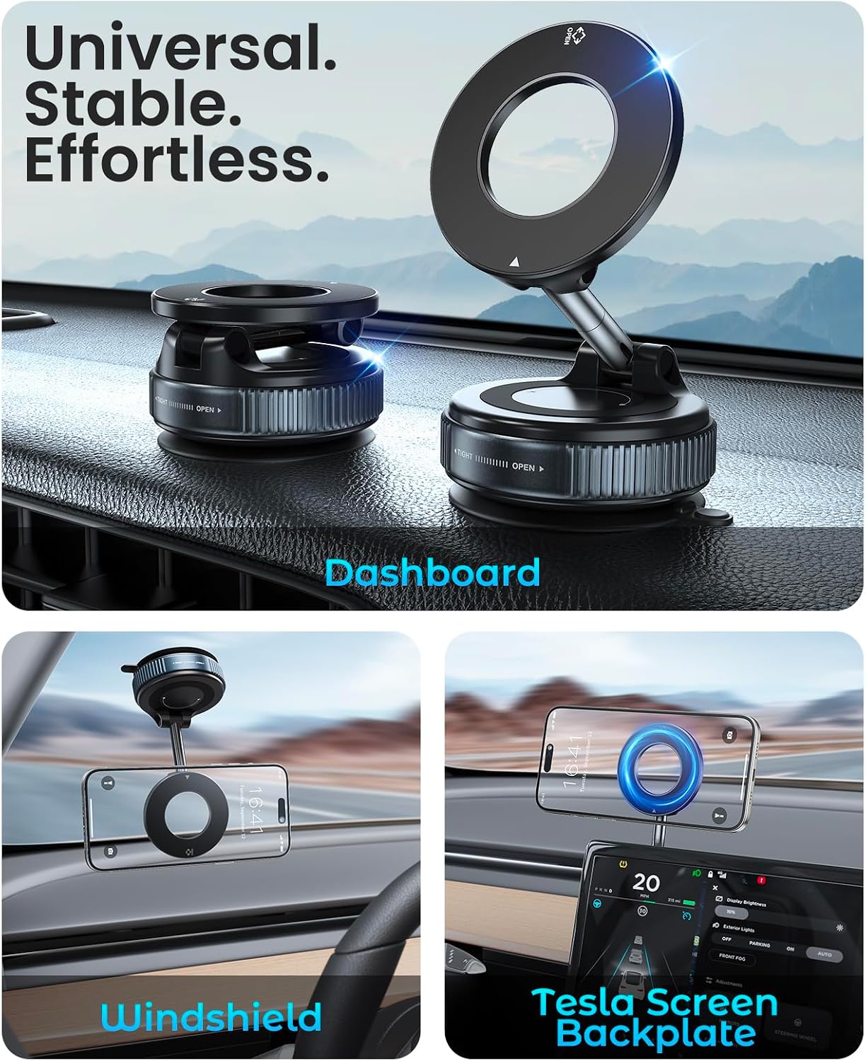 Jononser Magnetic Car Phone Holder for MagSafe, Nano-Gel Suction Cup Car Phone Mount for Car Dashboard & Windshield, Pocket-Size Foldable 360° Adjustable Car Mount for iPhone 17 16 15 14 13 12 Series