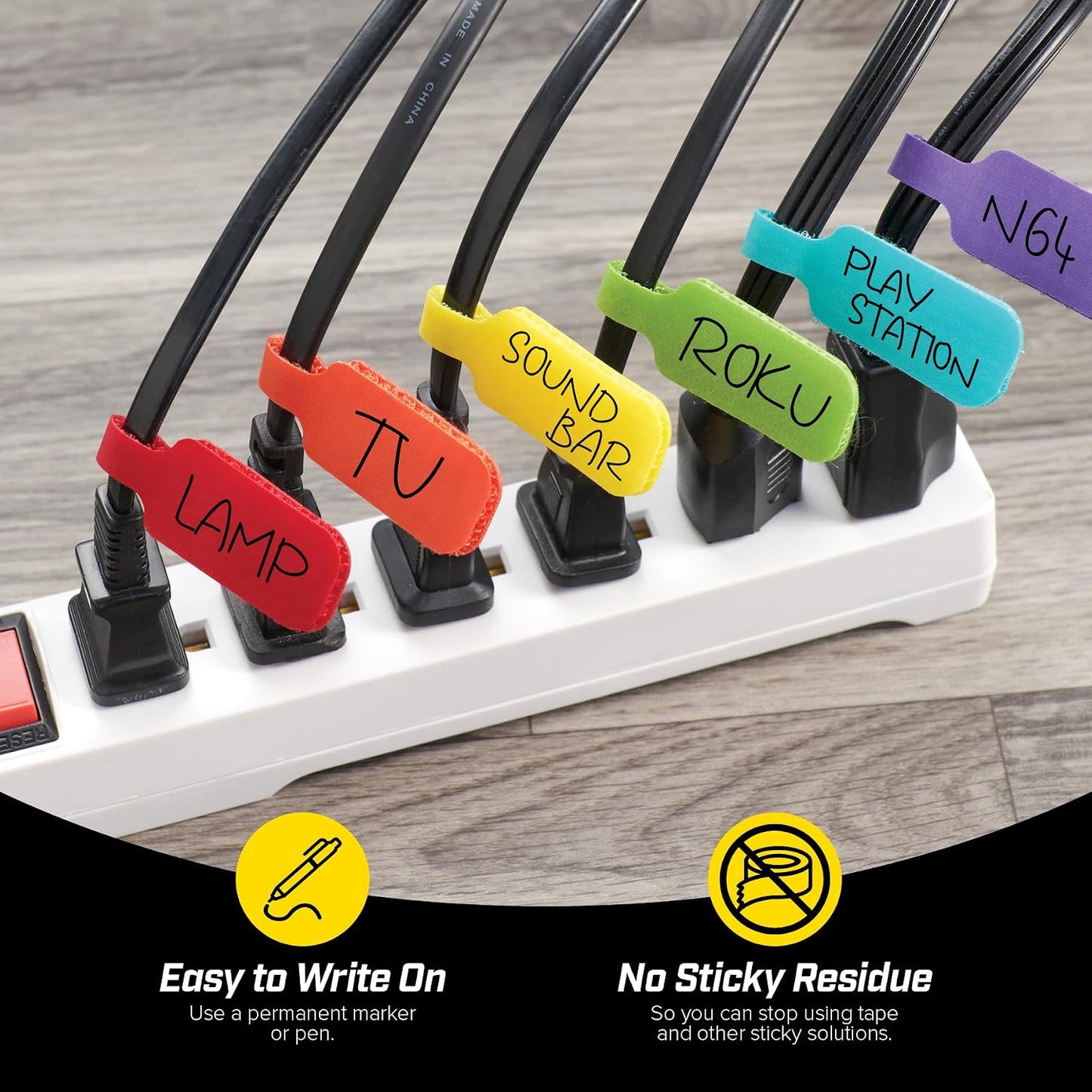 Wrap-It Storage - Cable Labels, Medium, Multi-Color (30-Pack) Write On Cord Tags for Wire Management and Identification | Write On Cord Labels, Wire Labels, Cable Tags and Wire Tags for Spring Cleaning Cable Management and Identification
