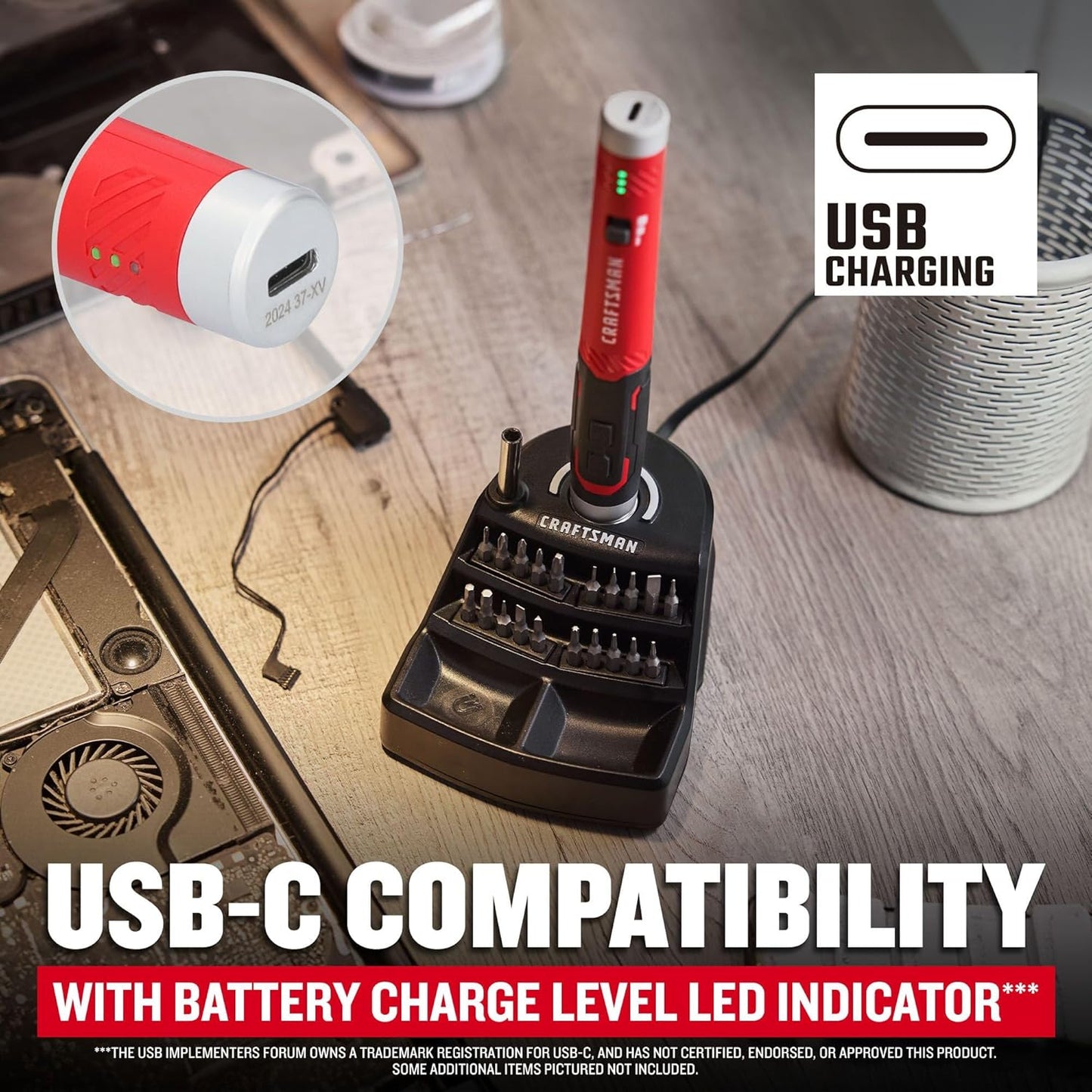 CRAFTSMAN Electric Screwdriver Cordless 25 Piece Kit, 4V Precision Screwdriver Set Rechargeable Power, USB Compatible, Includes Bit Set Storage, Charging Base, LED Light (CMHT66720)