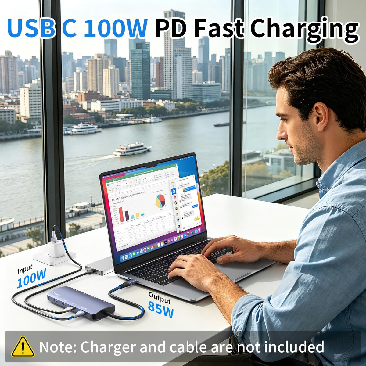 USB C Hub 8 in 1, 4 USB-C+3 USB-A 3.2 10Gbps, 4K60Hz HDMI, 100W PD for Mac