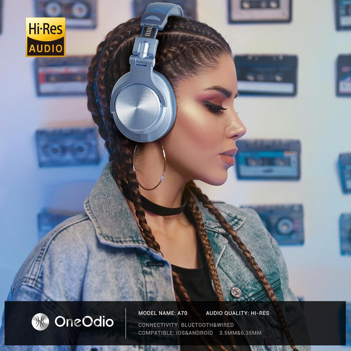 OneOdio A70 Bluetooth Over-Ear Headphones, Hi-Res Wired DJ Studio - SB