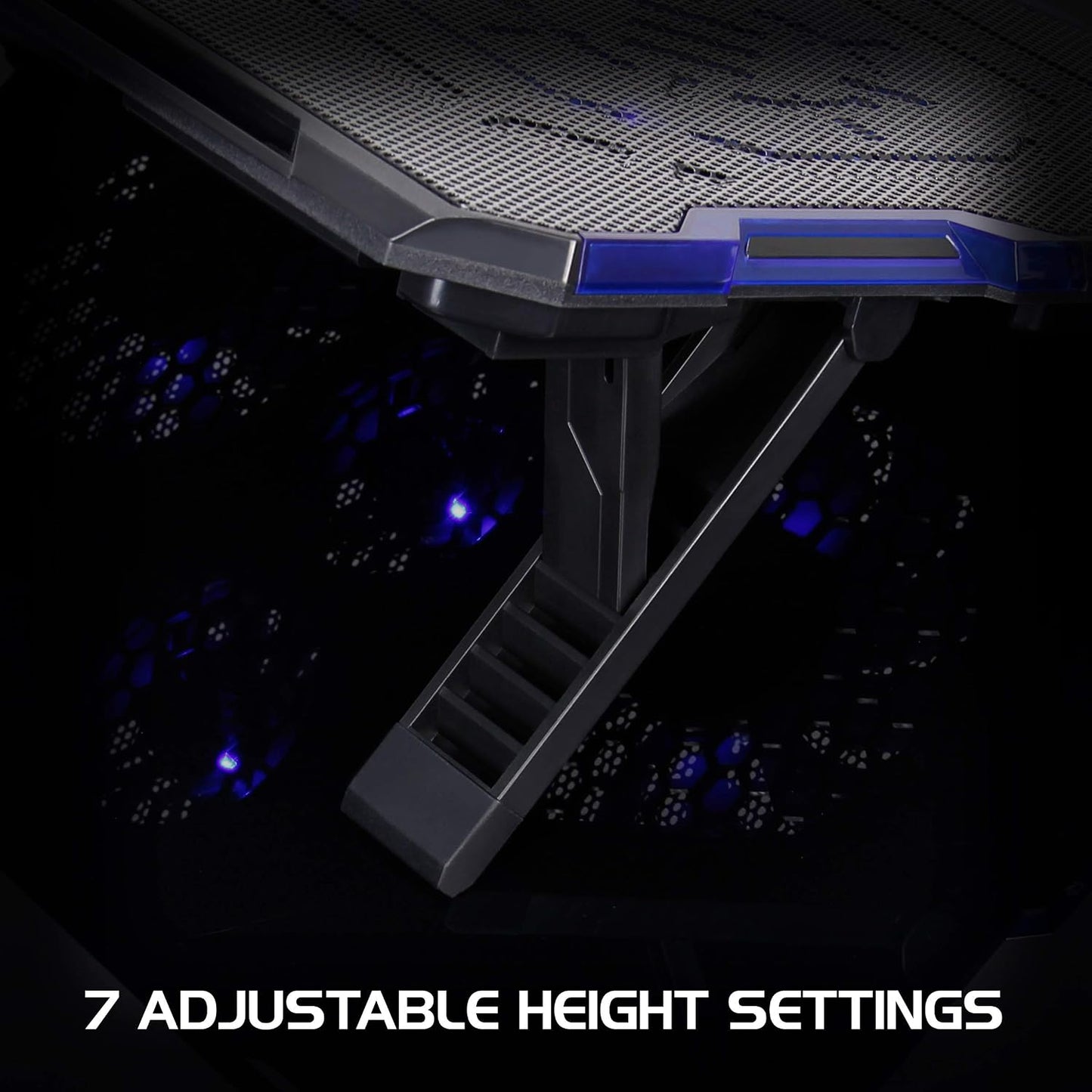 ENHANCE Cryogen Gaming Laptop Cooling Pad - Fits 17 in Computer- Adjustable Laptop Cooling Stand with 5 Quiet Cooler Fans, 2 USB Ports and LED Lighting - Slim Portable Design 2500 RPM (Blue)