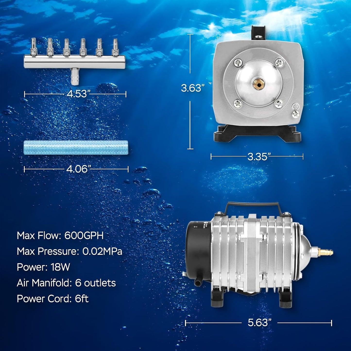 AquaMiracle Aquarium Air Pump Commercial Air Pump with Aluminum Housing, 600/1000/1200/1750GPH Fish Tank Bubbler Pond Aerator for Aquariums, Ponds, Hydroponics
