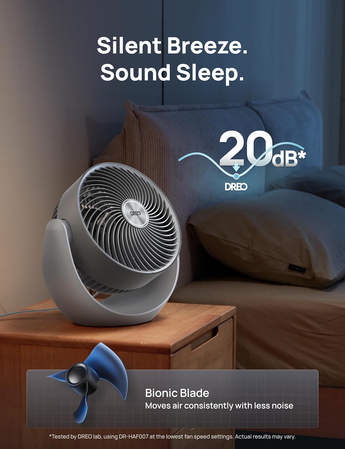 DREO Fan for Bedroom, Table Air Circulator for Whole Room, 11 Inch, 60ft Strong Airflow, 120° adjustable tilt, 20db Low Noise, Quiet, 3 Speeds, Desk Fan for Home,Office, Kitchen