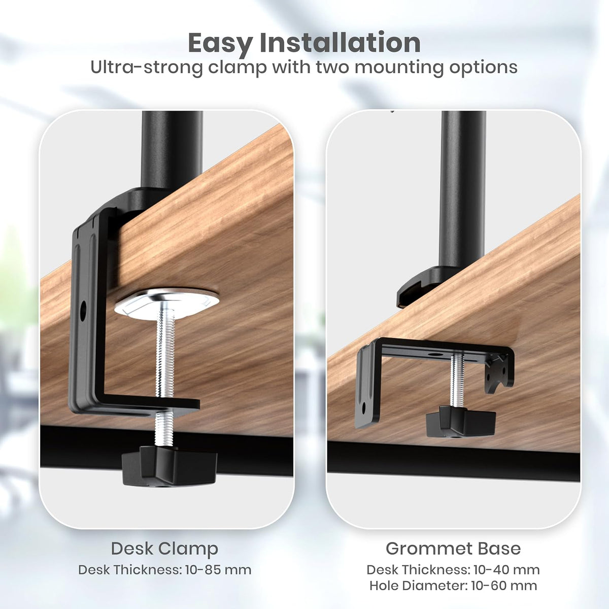 Utopia Home Dual Monitor Arms Adjustable Screen, Arm Desk Mount for 13-32 Inch Screens, VESA 75/100mm, Full Motion Tilt & 360° Rotation, Max 10kg per Arm, Height Adjustable up to 410mm (Black)