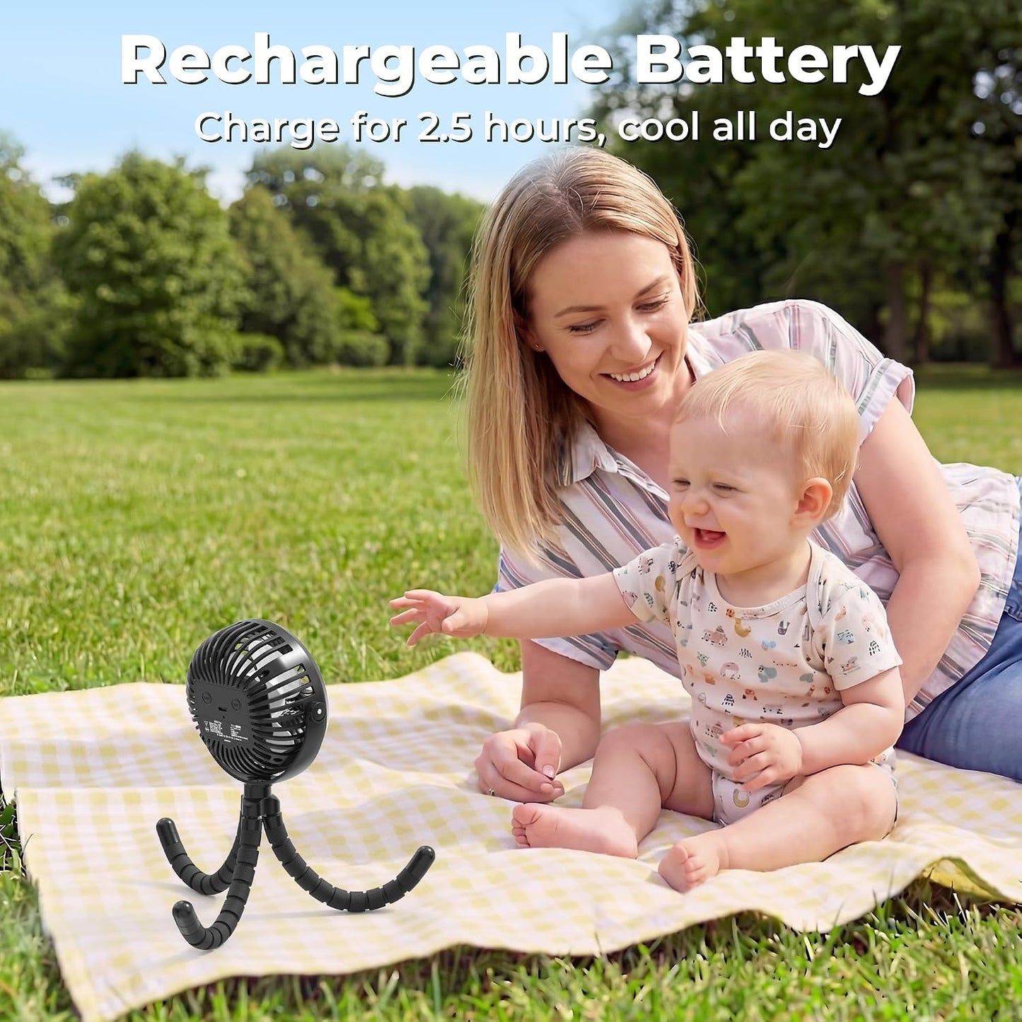 AMACOOL Battery Operated Stroller Fan, Portable Clip On Fan Rechargeable | Baby Travel Essentials for Beach Disney, Newborn Boy & Girl Gifts Registry Search, Cooling for Car Seat Wagon Crib Treadmill