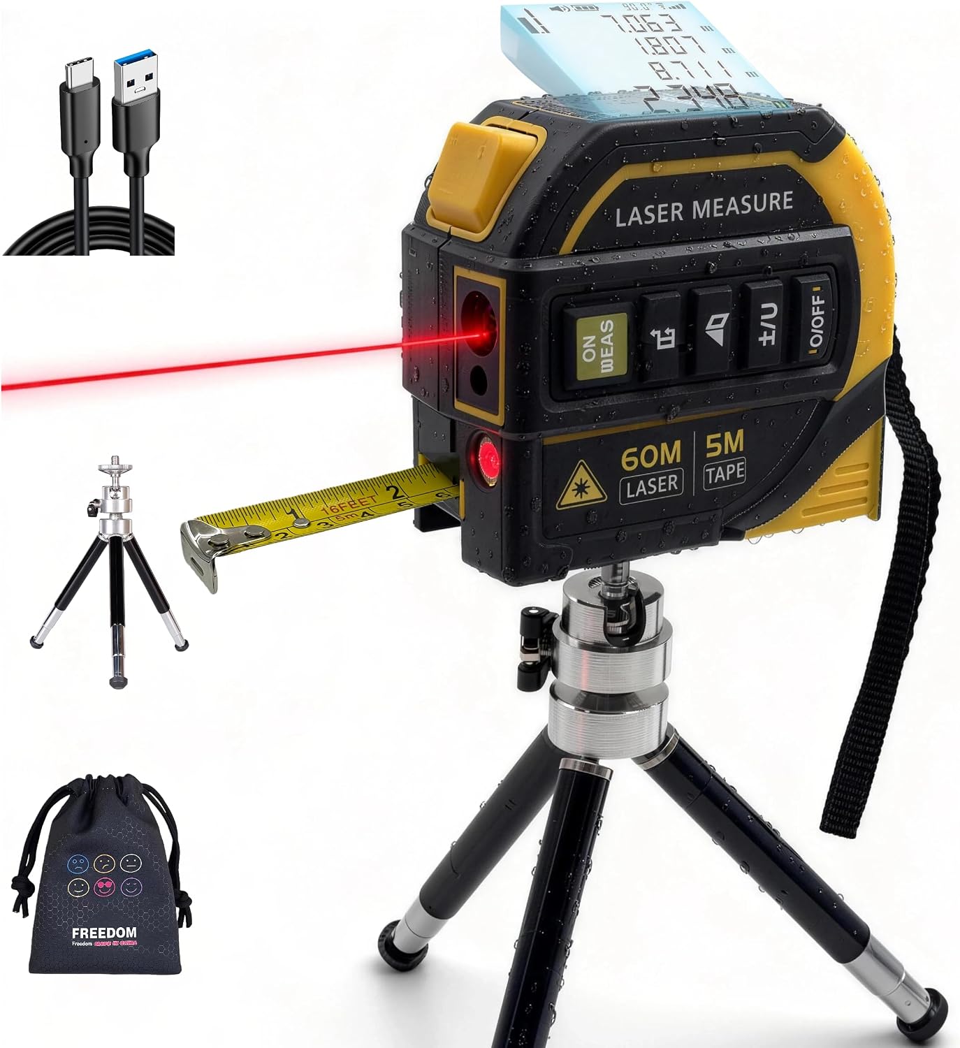4-in-1 Laser Tape Measure with Level,16Ft Ruler,197Ft Laser | Almighty Digital Laser Distance,Heavy-Duty Tool with Crosshair,Smart Range Finder,Easy-Read Display,Rechargeable