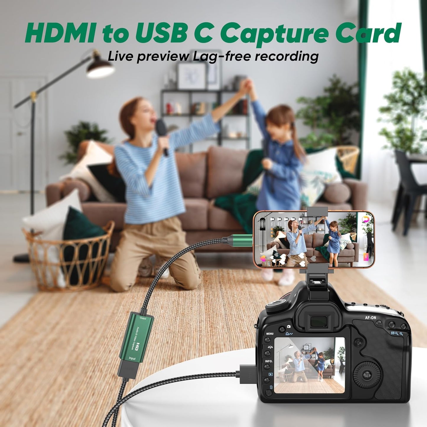 Video Capture Card,4K USB 3.0 HDMI to USB C Capture Card,1080P 60FPS Capture Card for Gaming, Streaming, Compatible with IPad Windows Mac OS Switch PS5/4 Xbox OBS Zoom DSLR Camera (Green)