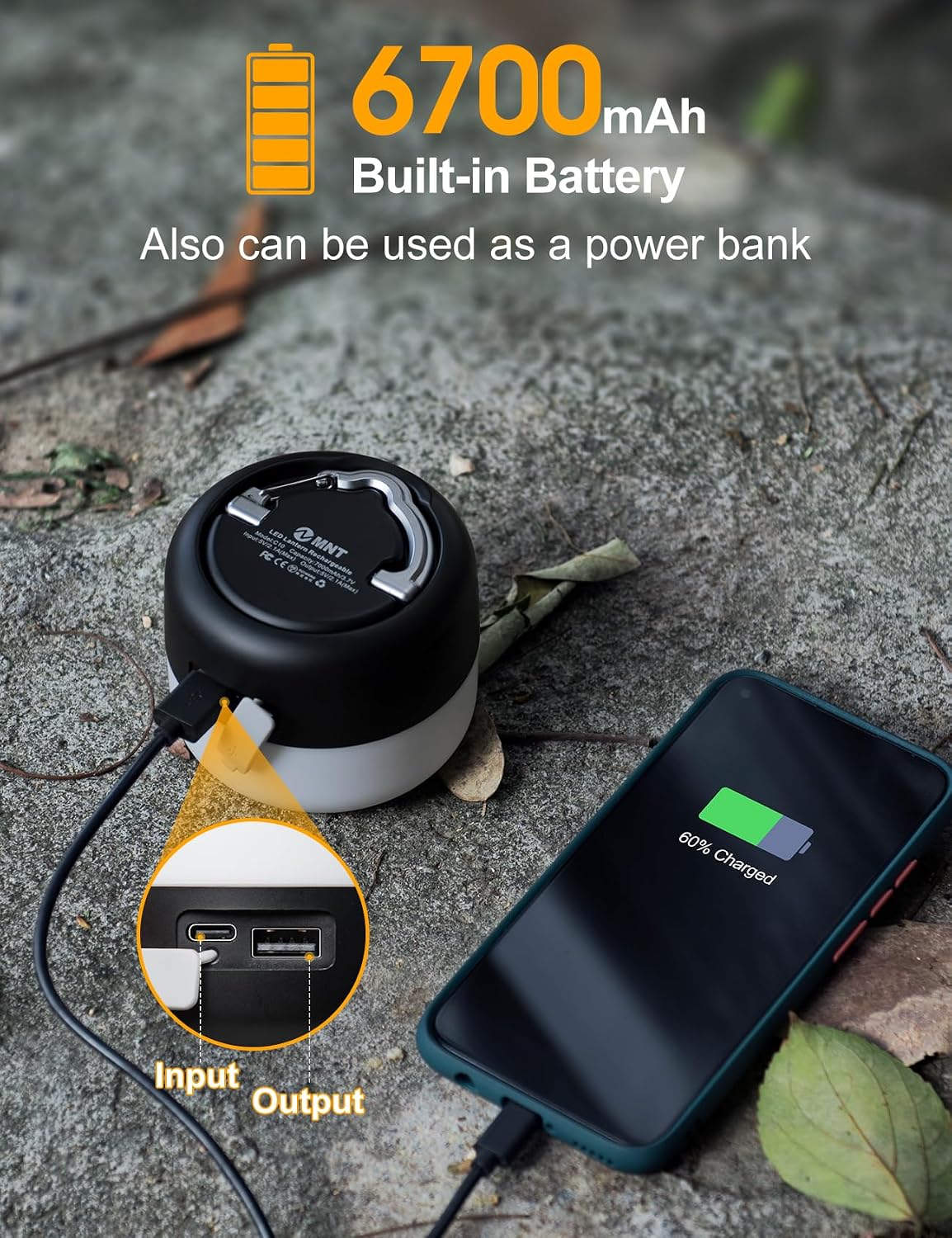 ZMNT LED Camping Lantern Rechargeable 1000LM, Up to 300H Running Time Camping Tent Light, 6700mAh Emergency Hanging Light for Hurricane, Power Outages, Home, Hiking, Water-Resistant, Black