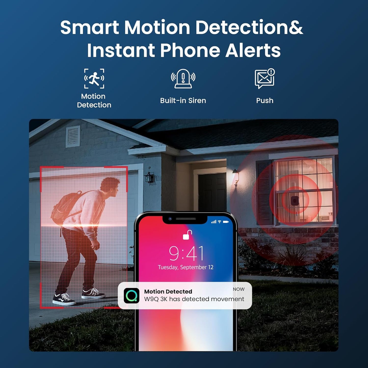 Window Security Camera 3MP 2K, Indoor WiFi Cameras 2.4GHz/5GHz with Colorvue AI Color Night Vision, Person Detection with Auto-Focus, 24/7 Recording Compatible with Alexa & Google Home