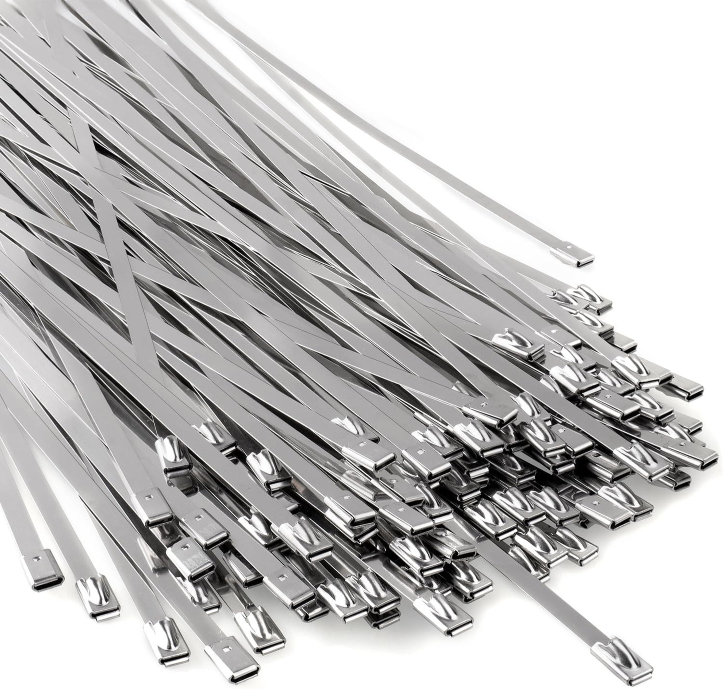 Metal Zip Ties Heavy Duty 11.8 Inch 304 Stainless Steel Cable Tie | 100 Pcs All-Weather Fastener Straps for Chain Link Fence, Exhaust Wrap &amp; Outdoor Wire Mesh