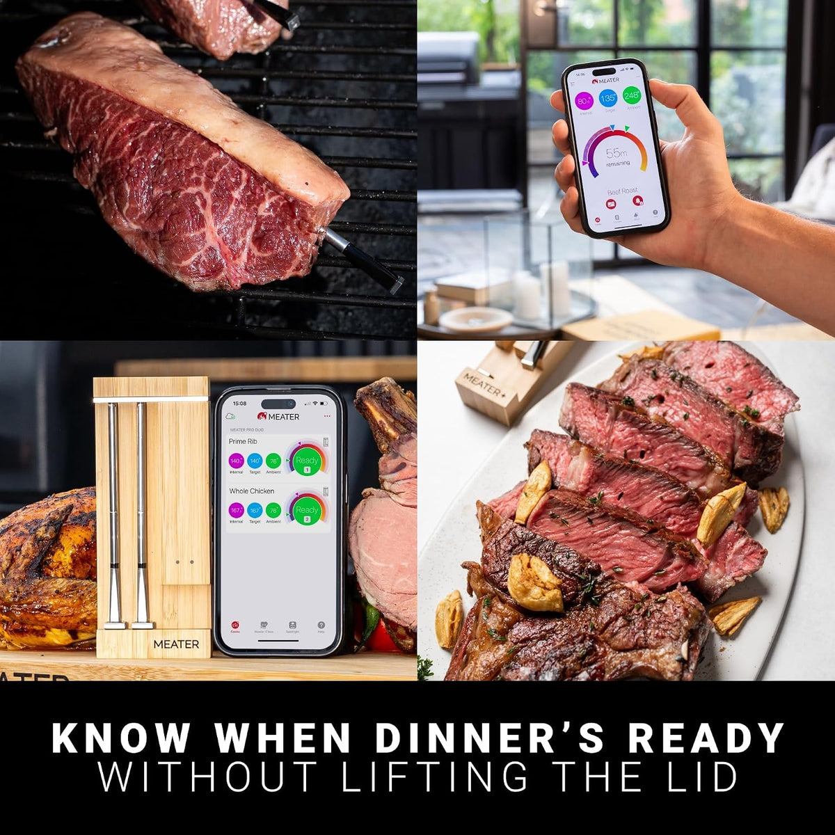 MEATER Pro Duo WiFi & Bluetooth Thermometer, 2-Probe, 1000°F, 6 Sensors | 1000°F heat resistance, long range, six sensors. Bamboo charger. For BBQ, oven, grill, smoker, air fryer, deep fryer.