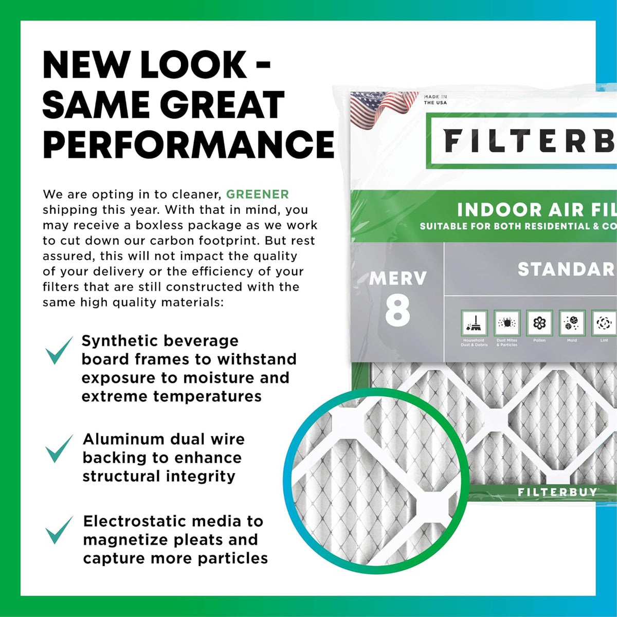 Filterbuy 16x25x5 Air Filter MERV 8 Dust & Allergy Defense (3-Pack)