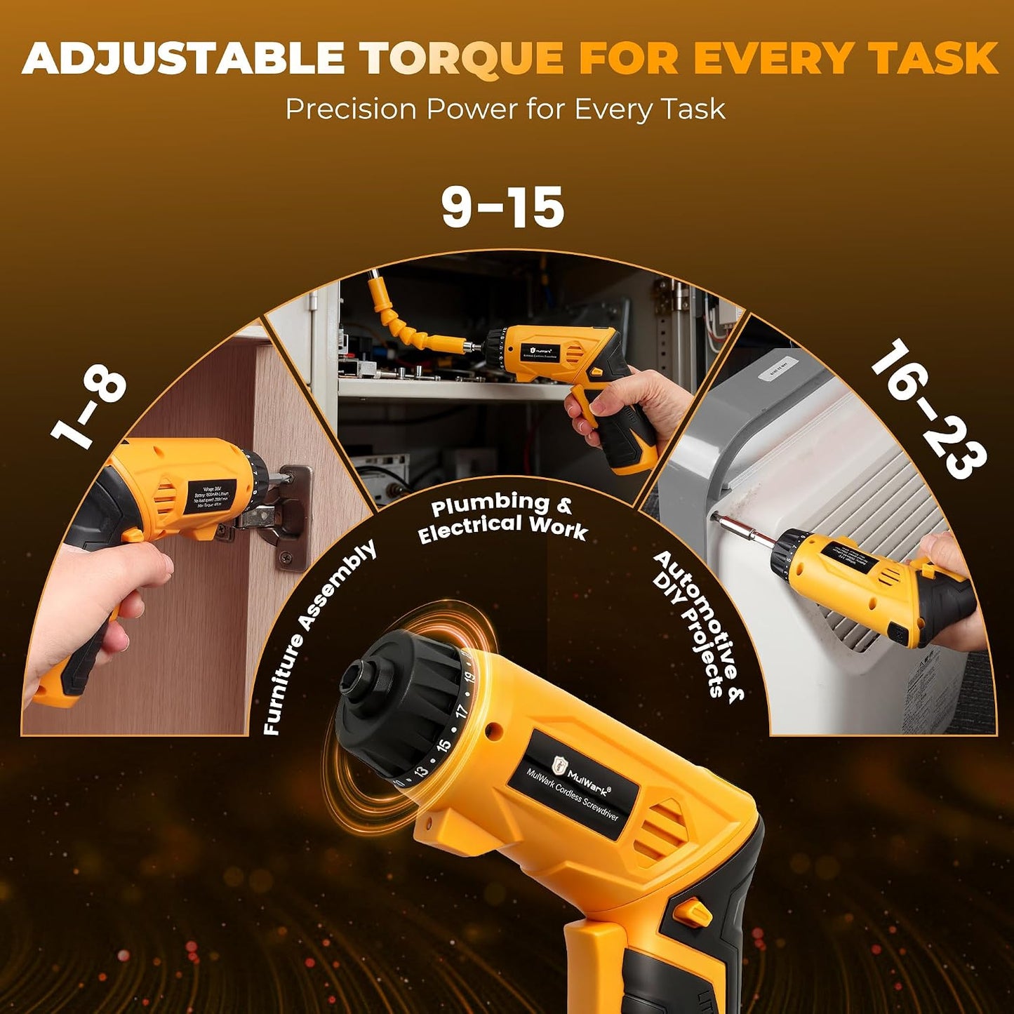 MulWark Electric Screwdriver Set, 4V Cordless Screwdriver with 46 Precision Driver Bit Set in Carrying Case Rechargeable 2-Position Handle, Powered Screwdriver Kit for Home Improvement, DIY Projects