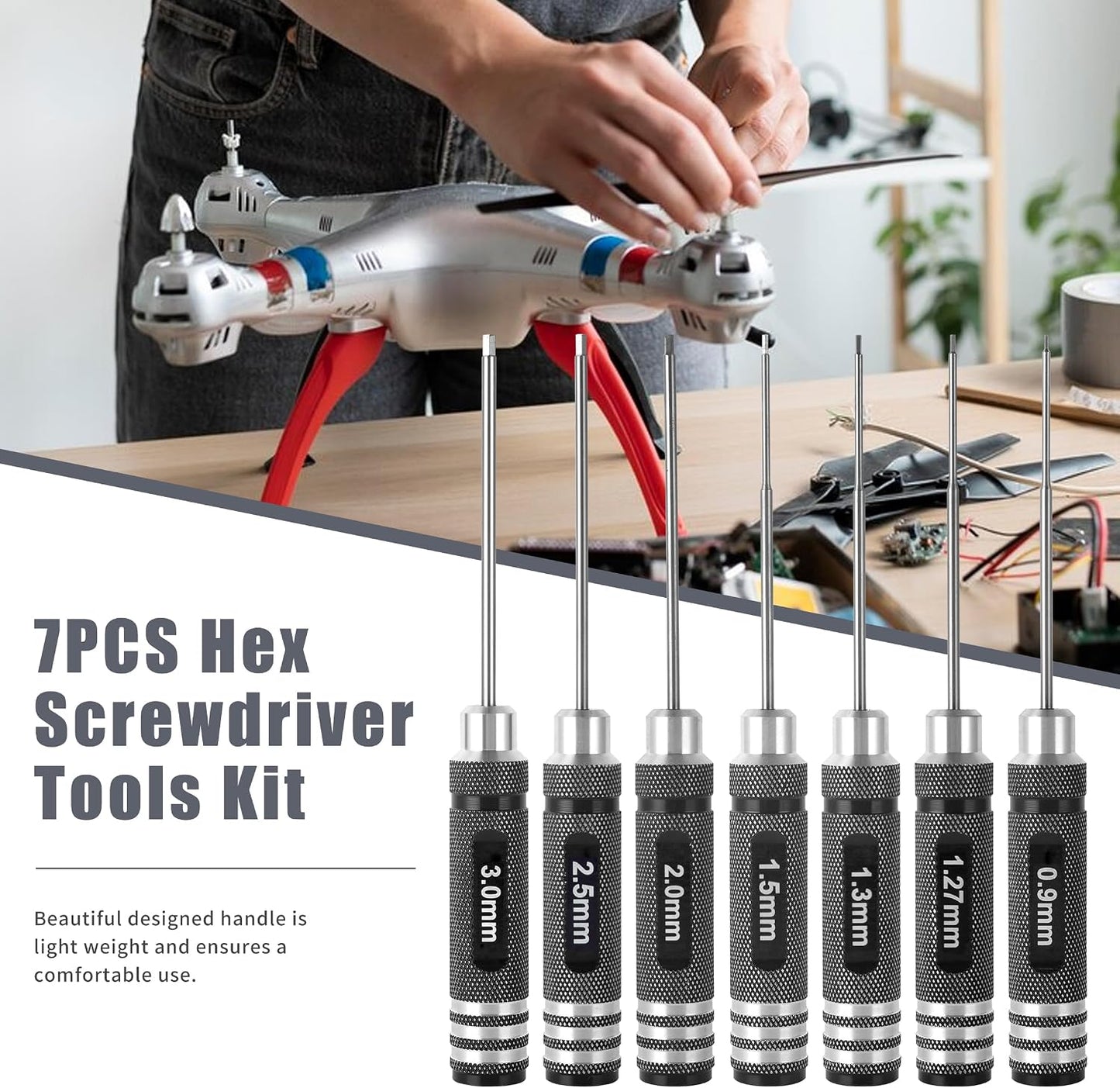 7pcs Precision RC Hex Screwdriver Set 0.9mm-3.0mm RC Tool Kit | Micro Allen Wrenches - Essential Repair Tools for RC Cars and Helicopters & 3D printer