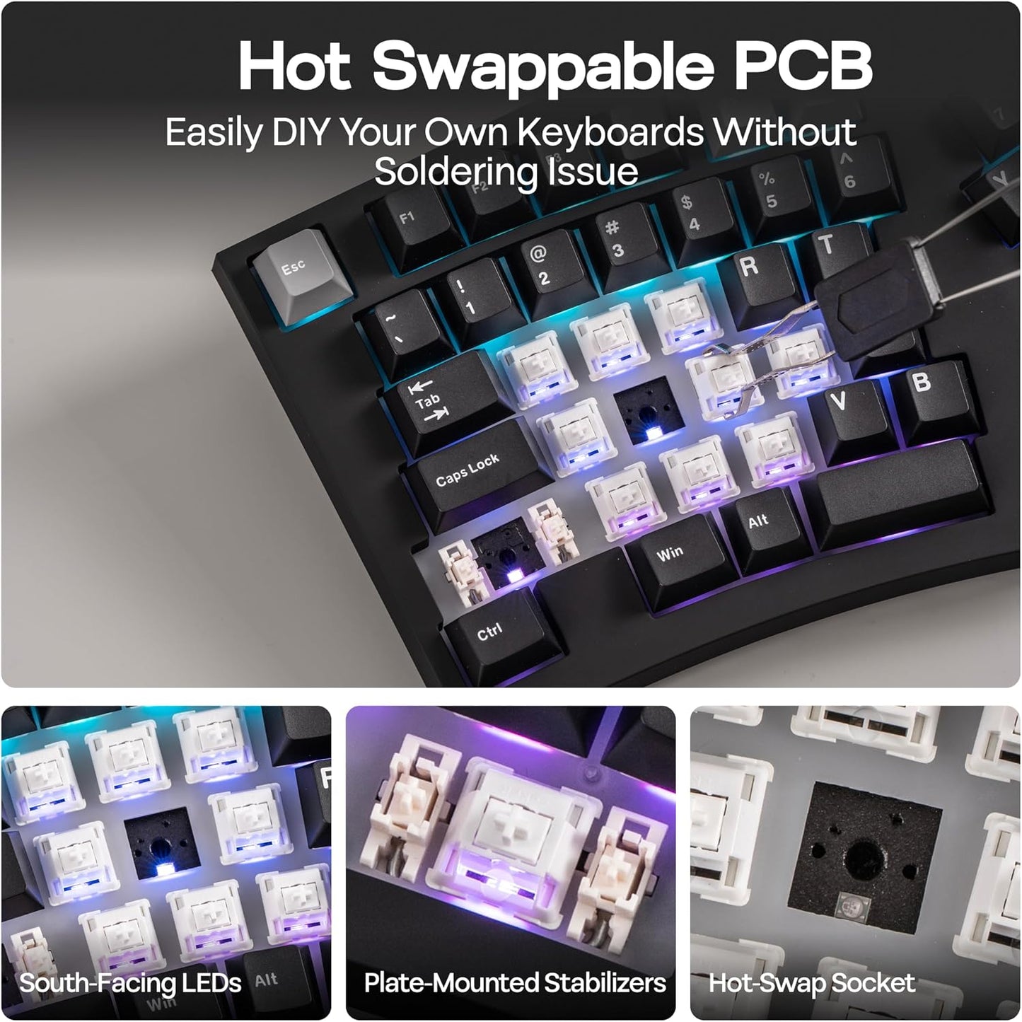 MechLands Feker Alice98 Ergonomic 98 Keys Custom Mechanical Keyboard | VIA Programmable, USB-C Wired Gaming Keyboard, Hot Swappable, 5 Layer Paddings, Control Knob, NKRO, RGB for Win/Mac (Black)