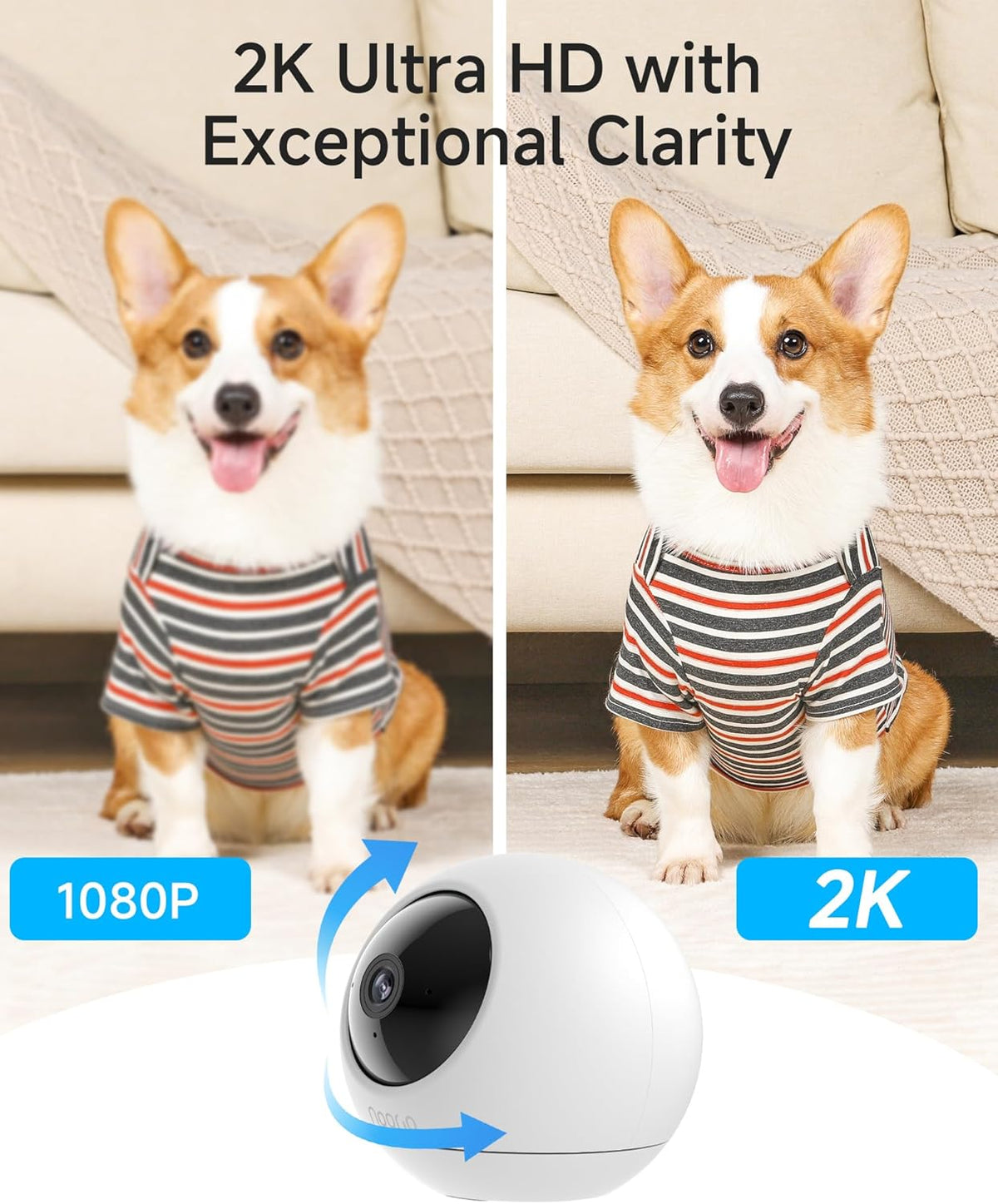 Noorio 2K Indoor Security Camera, Baby & Pet Monitor with 5/2.4 GHz WiFi