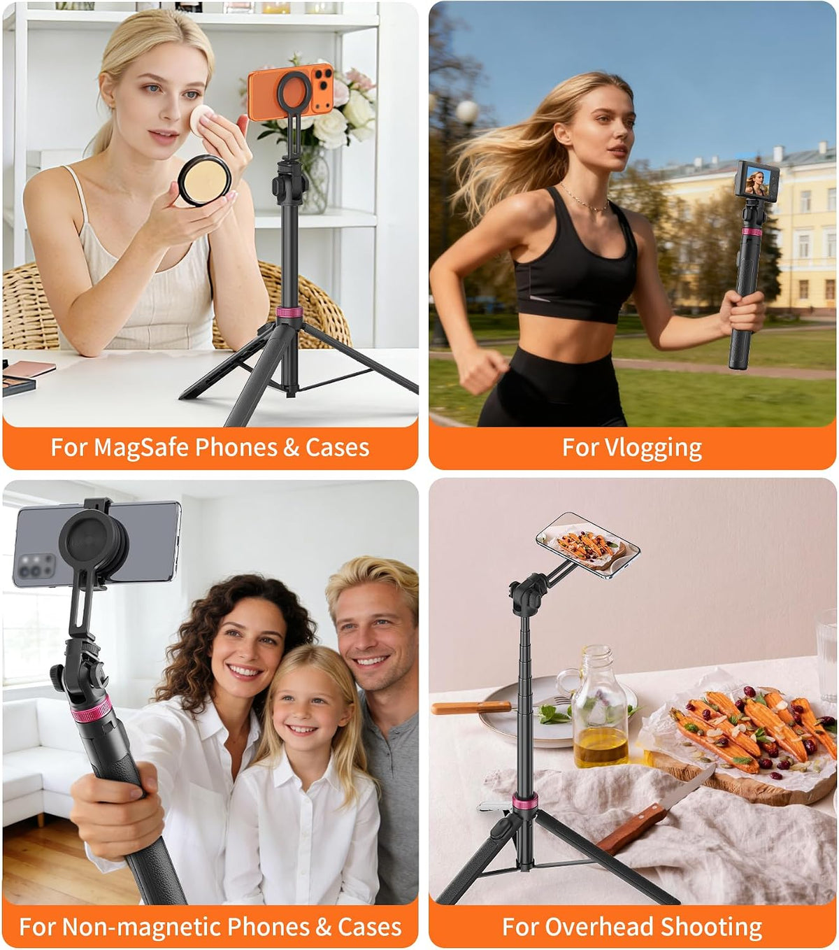69" Magnetic Phone Tripod Stand Selfie Stick with Remote & Phone Mount | Portable Stand holder Rechargeable with Tripod Leg，360°Rotatable Travel Tripod Compatible for iPhone/Android/Magsafe