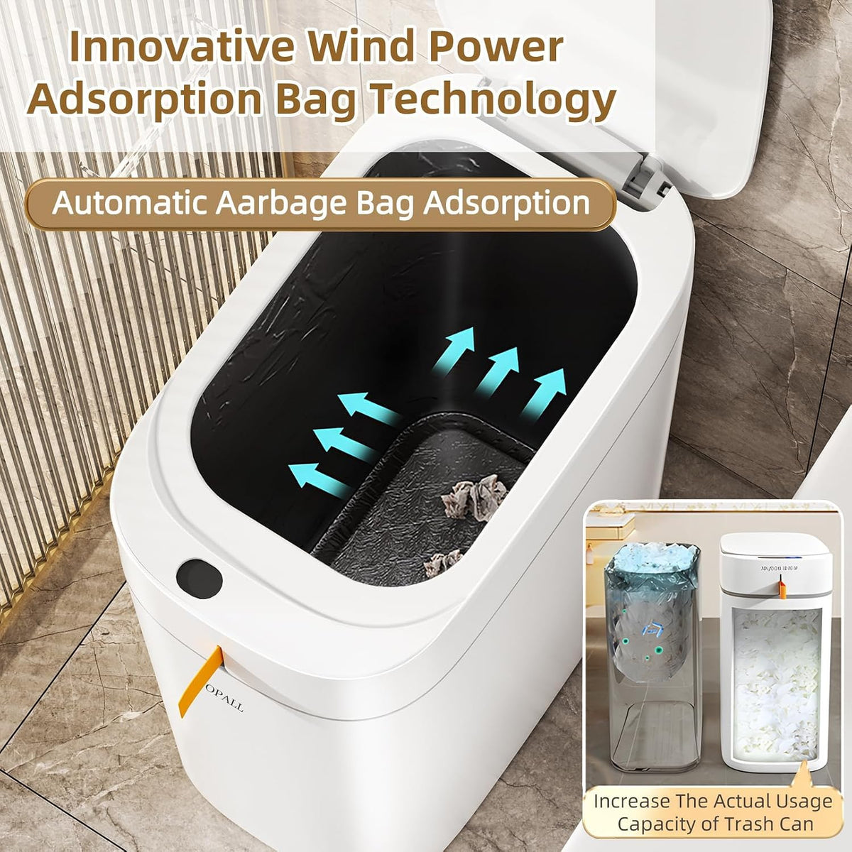 MOPALL Automatic Motion Sensor Bathroom Trash Can with Lid, 3.5 Gallon