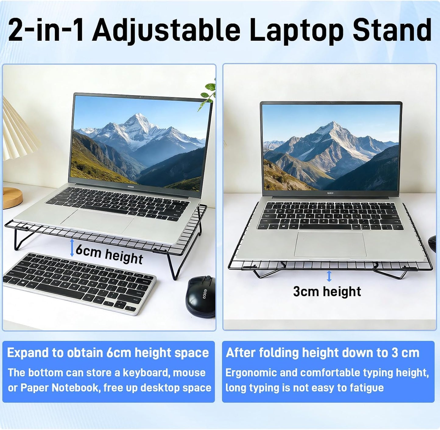 Laptop Cooling Pad Stand with Cooling Mesh, Height Adjustable Metal Laptop Stand for Desk，Ergonomic Notebook Riser Fits Most 10-16 Inch Laptops