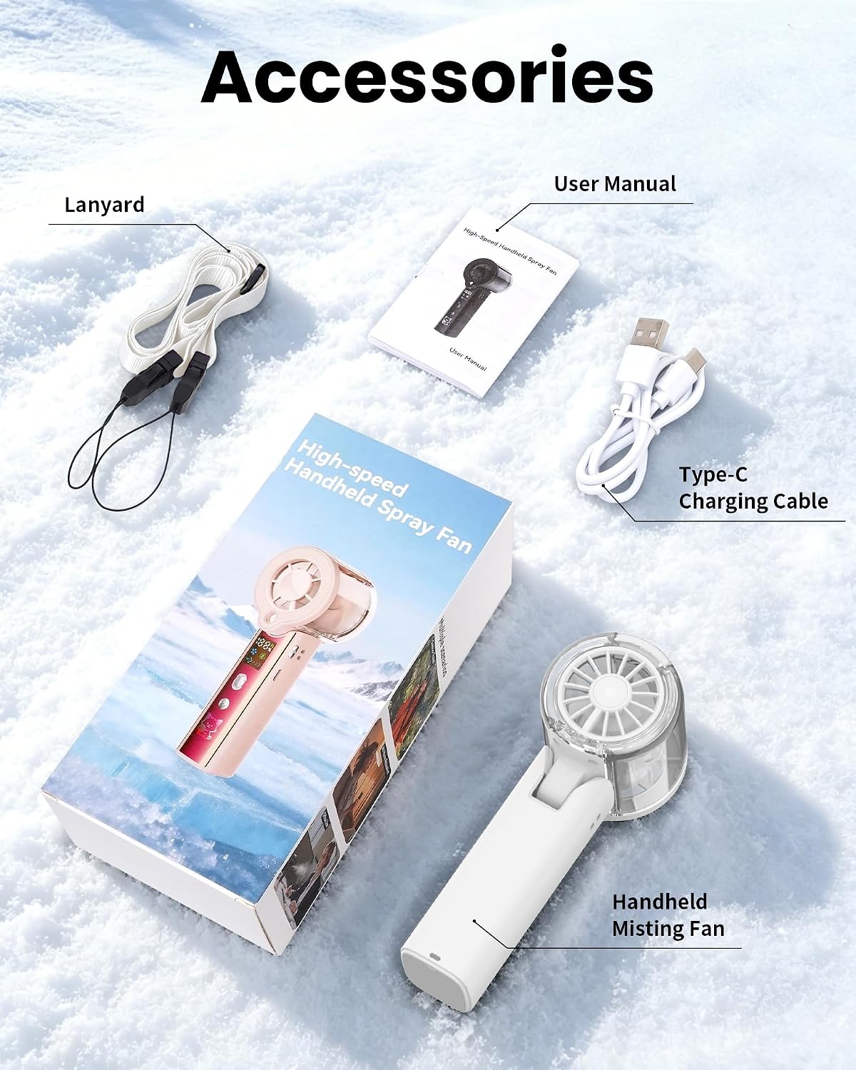 Portable Misting Fan with Mist, 3-in-1 Rechargeable Handheld 4000mAh | Adjustable mist mode, 100-speed wind control, LED display, power bank function, 30000RPM, compact & lightweight